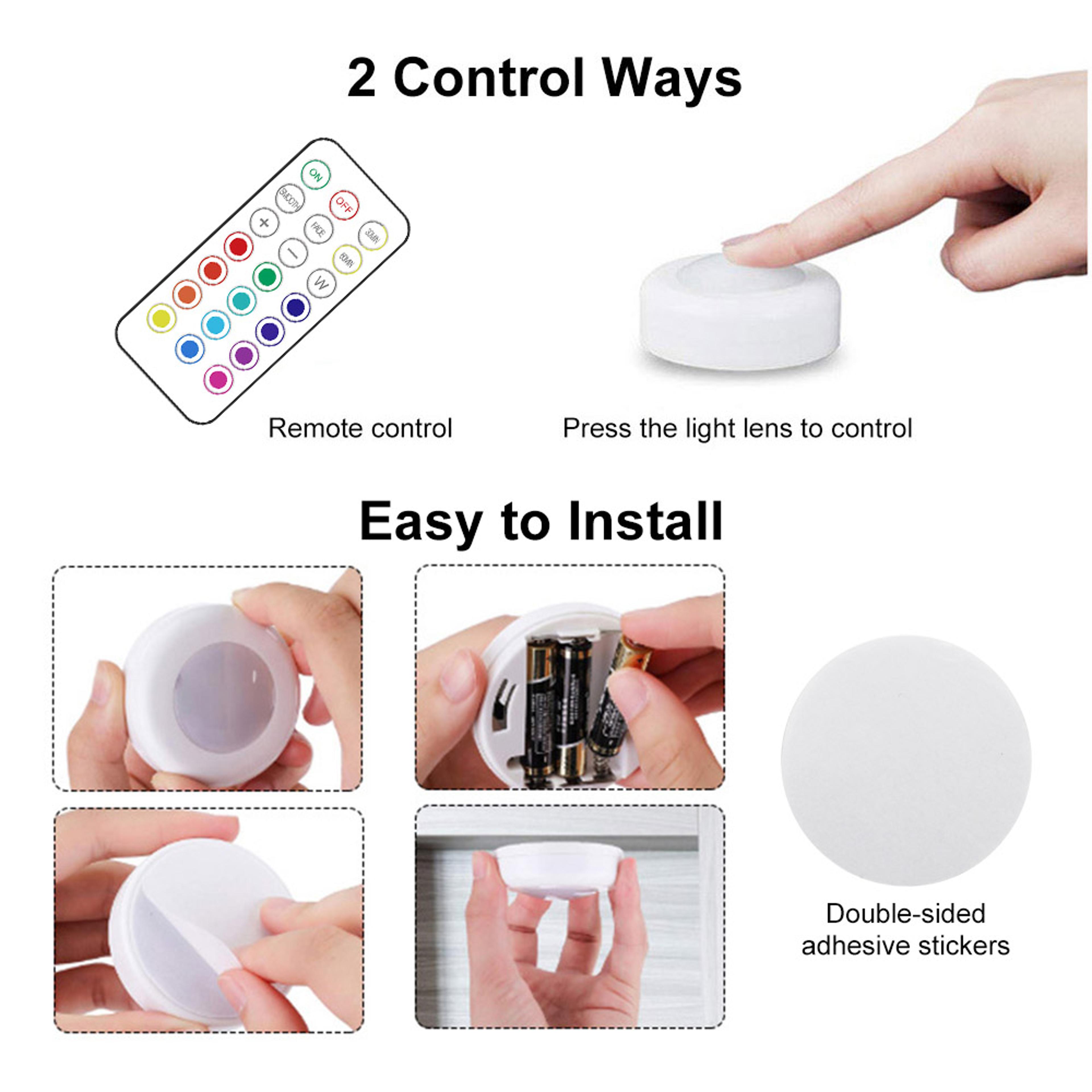 Wireless LED Puck Lights With Remote Control Dimmable RGB Cabinet Lights 2