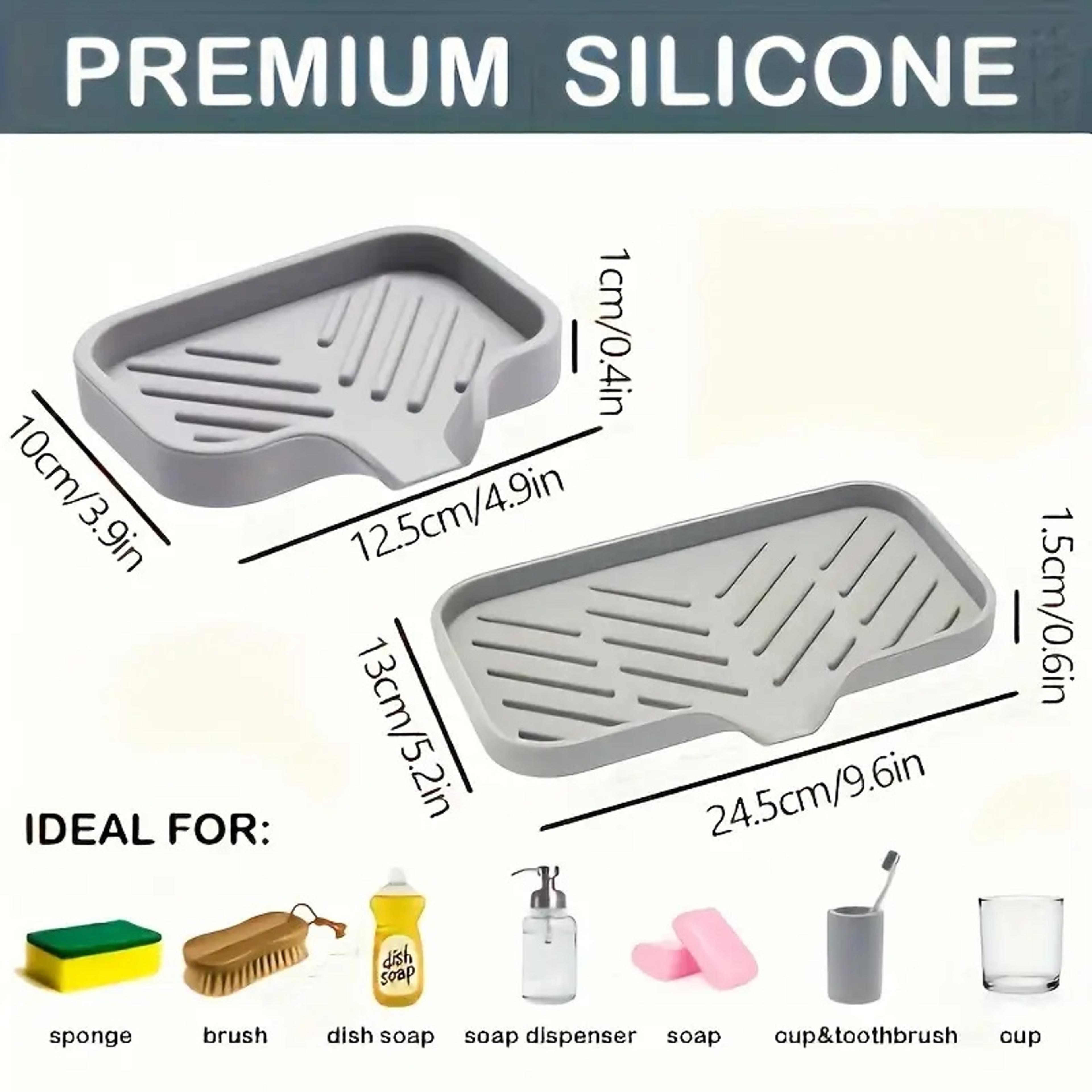 Silicone Sink Organizer Tray Kitchen Sponge Holder Soap Storage Caddy 2
