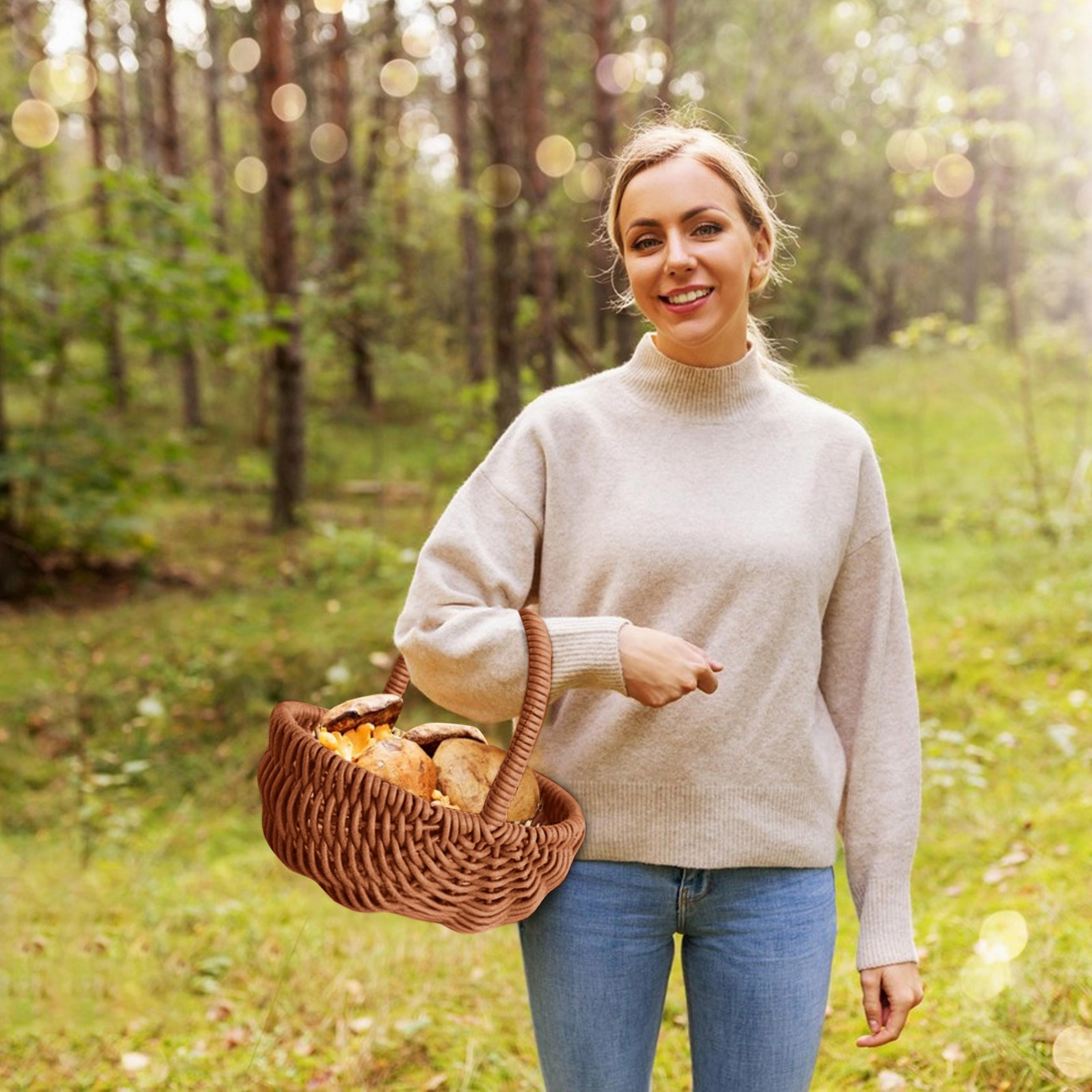 Handmade Willow Rattan Basket With Handle For Storage Decor Picnic And Flowers 4