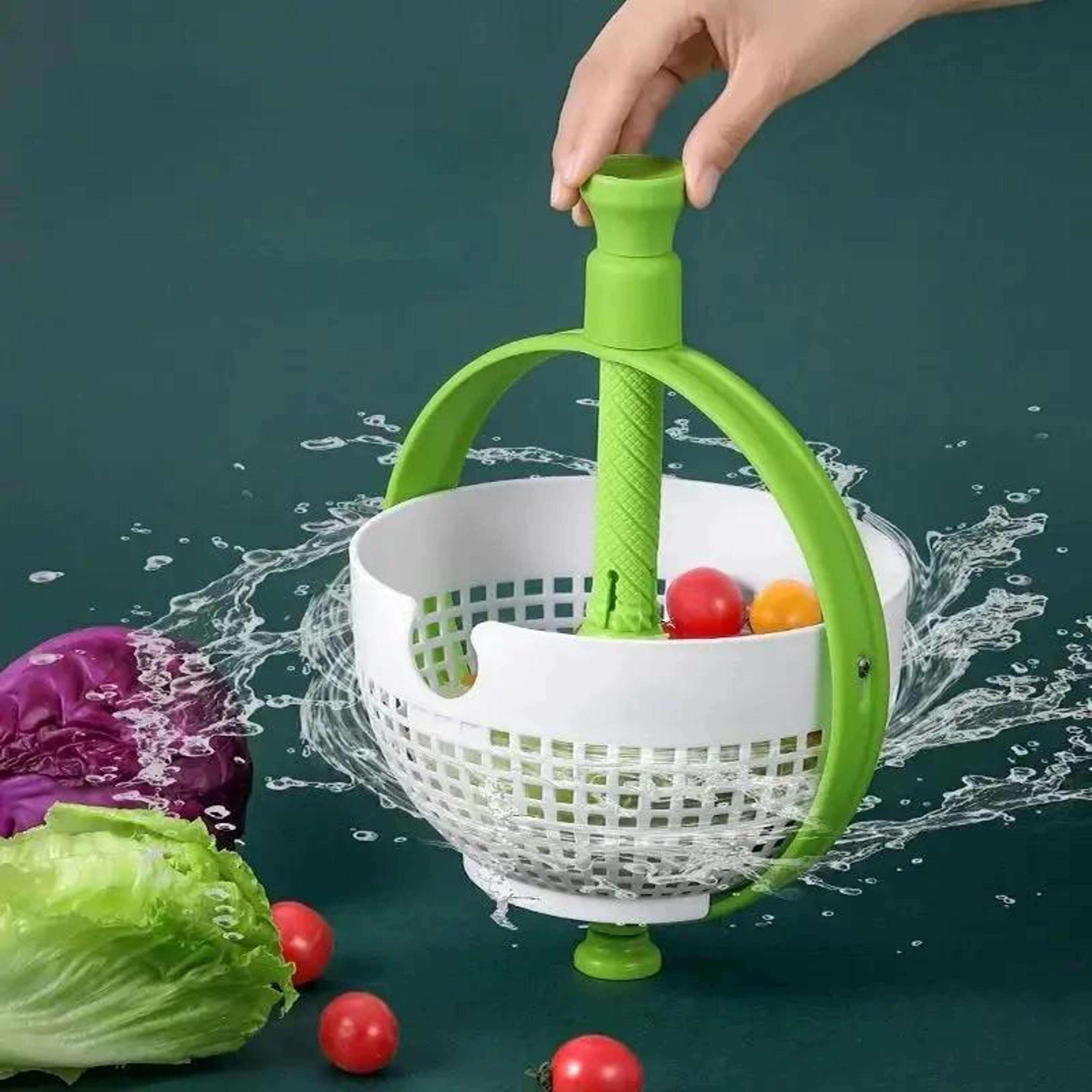 rotating vegetable washing basket with spin drain and dry function