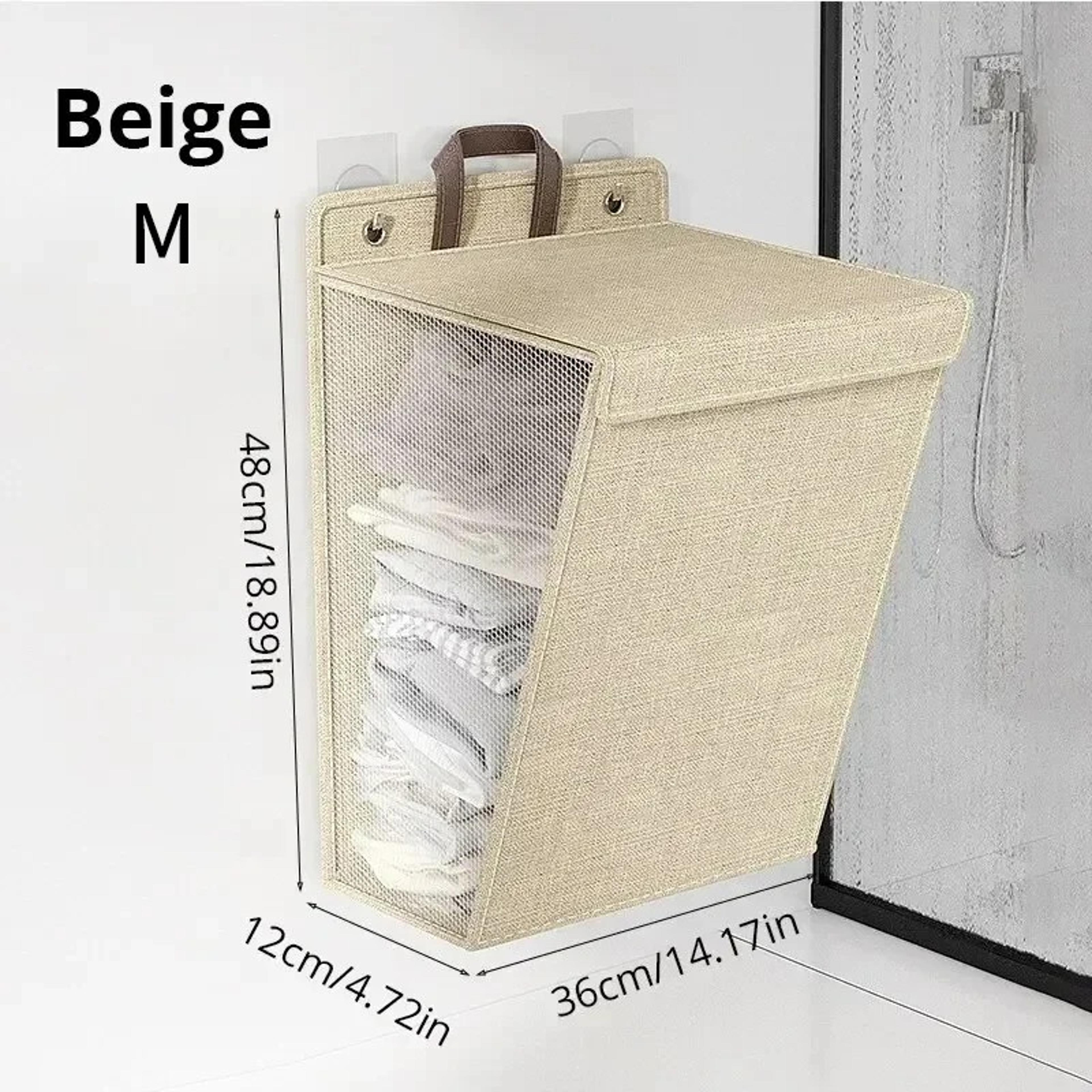 Foldable Wall Mounted Laundry Basket With Adhesive Hooks And Space Saving Mesh Hamper 5