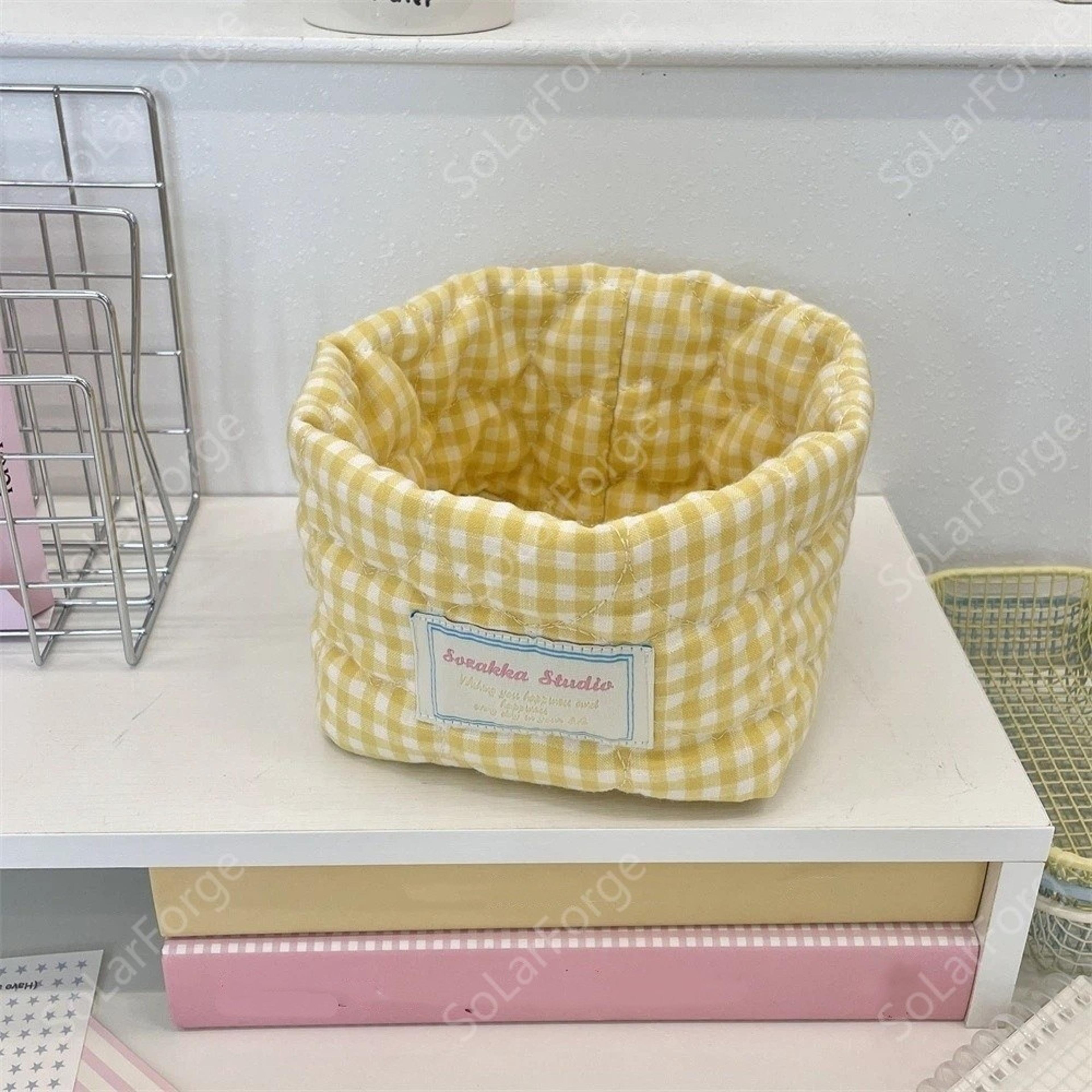 Plaid Fabric Storage Basket Stylish Foldable Storage Organizer Bin For Toys Cosmetics And Home 2