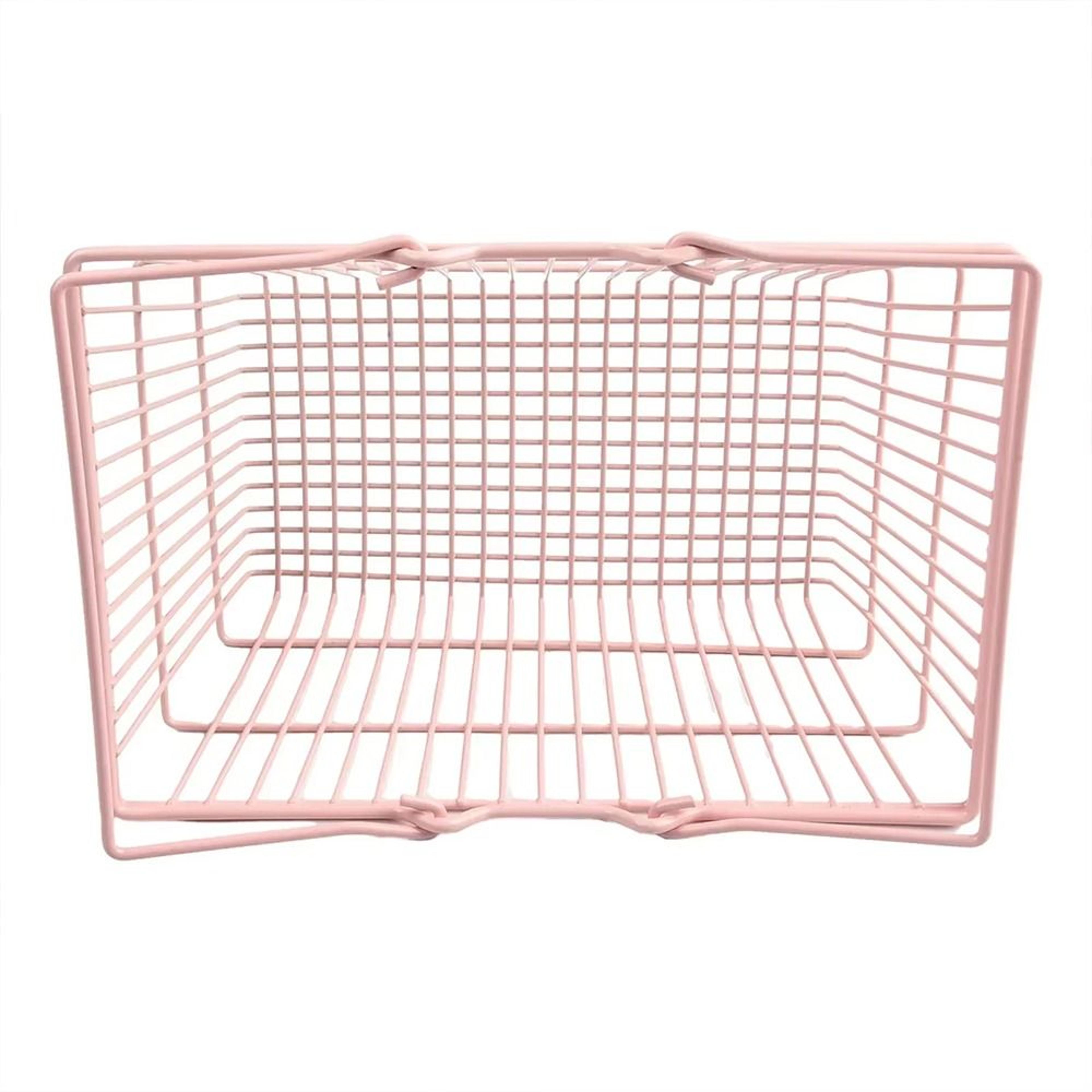 pink iron desktop organizer basket mini storage holder for jewelry cosmetics and small items