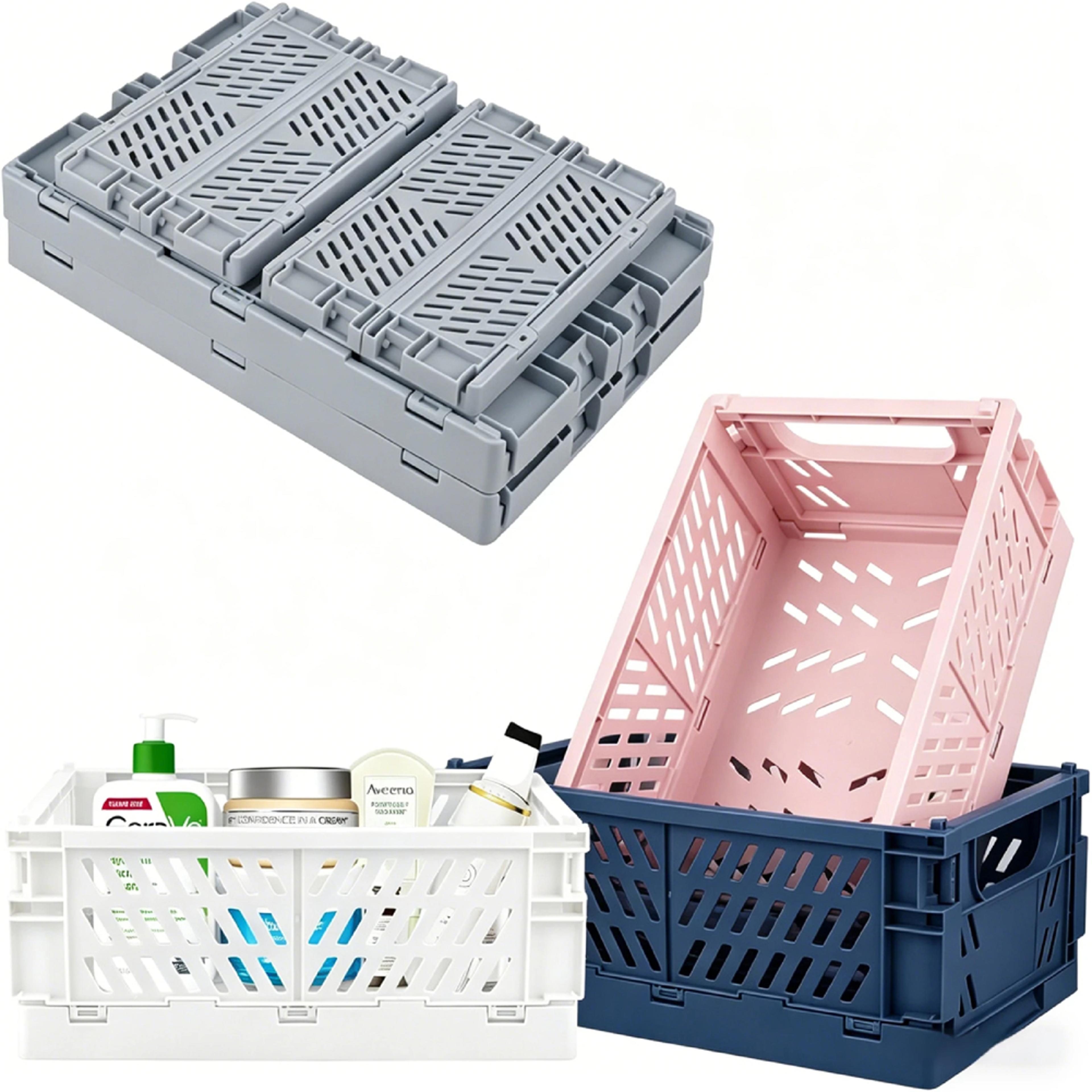 foldable storage crate stackable storage organizer for makeup toys and home