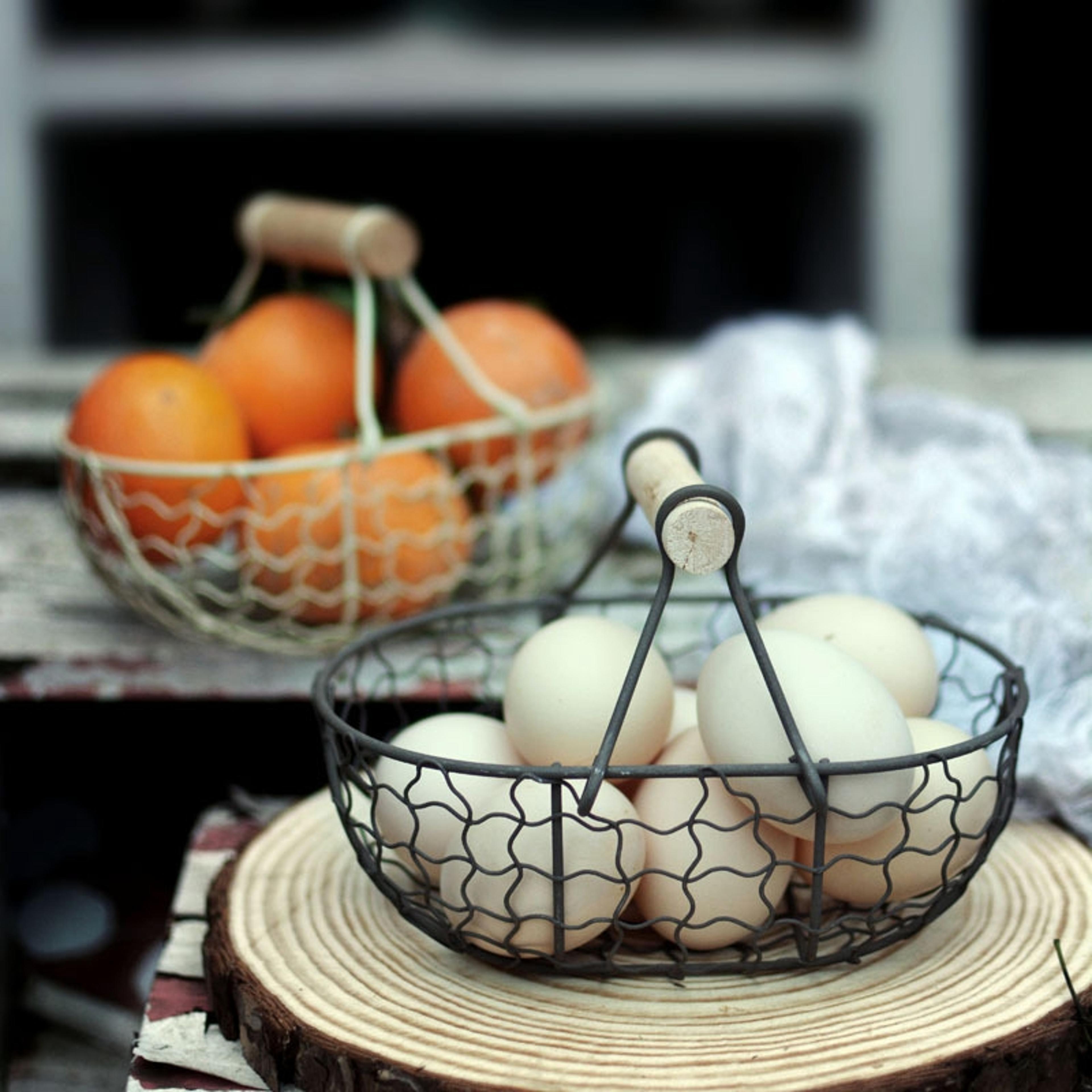 wooden handle metal retro basket for vegetable fruit storage and home organization