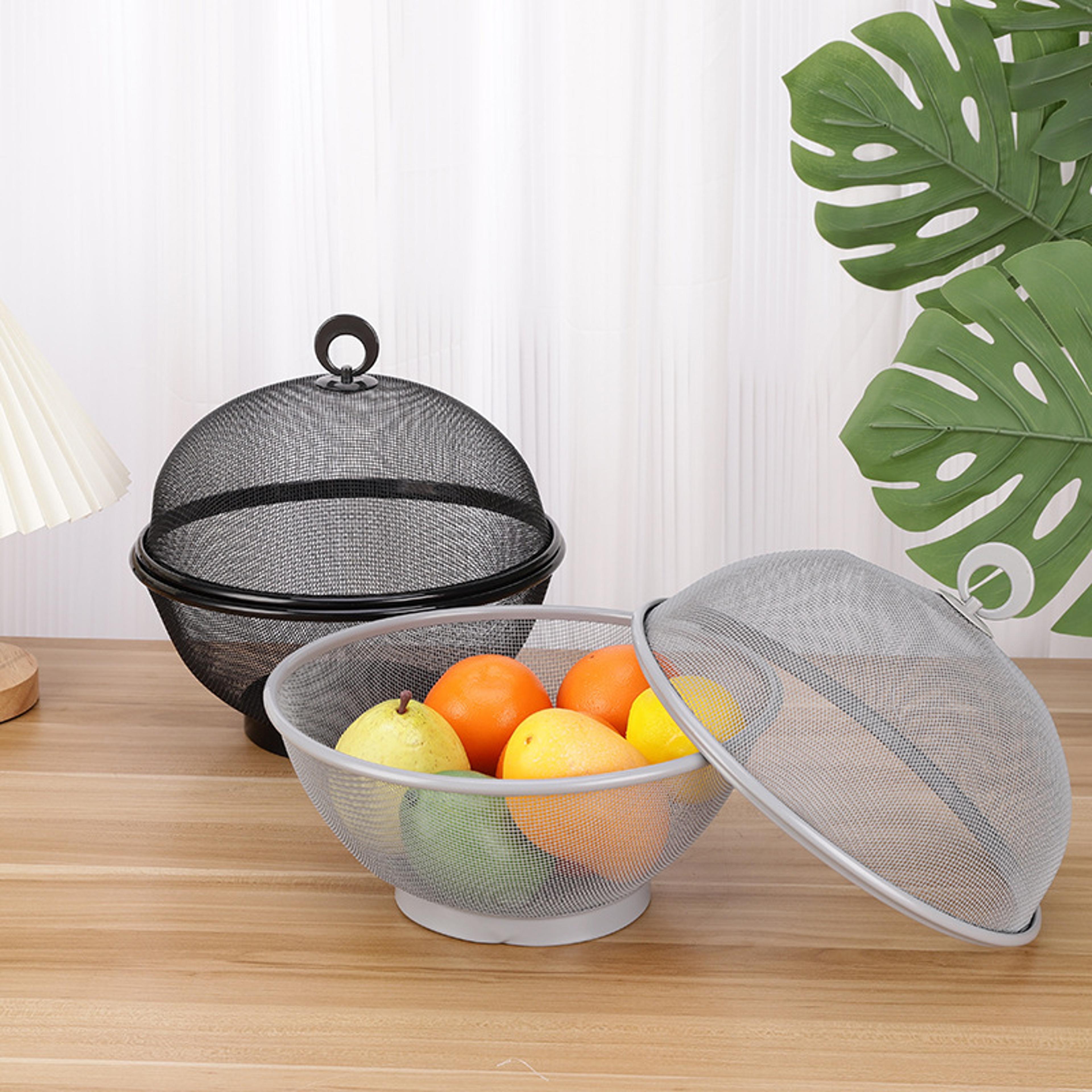 mesh metal fruit storage bowl with dust cover capacity kitchen organizer basket