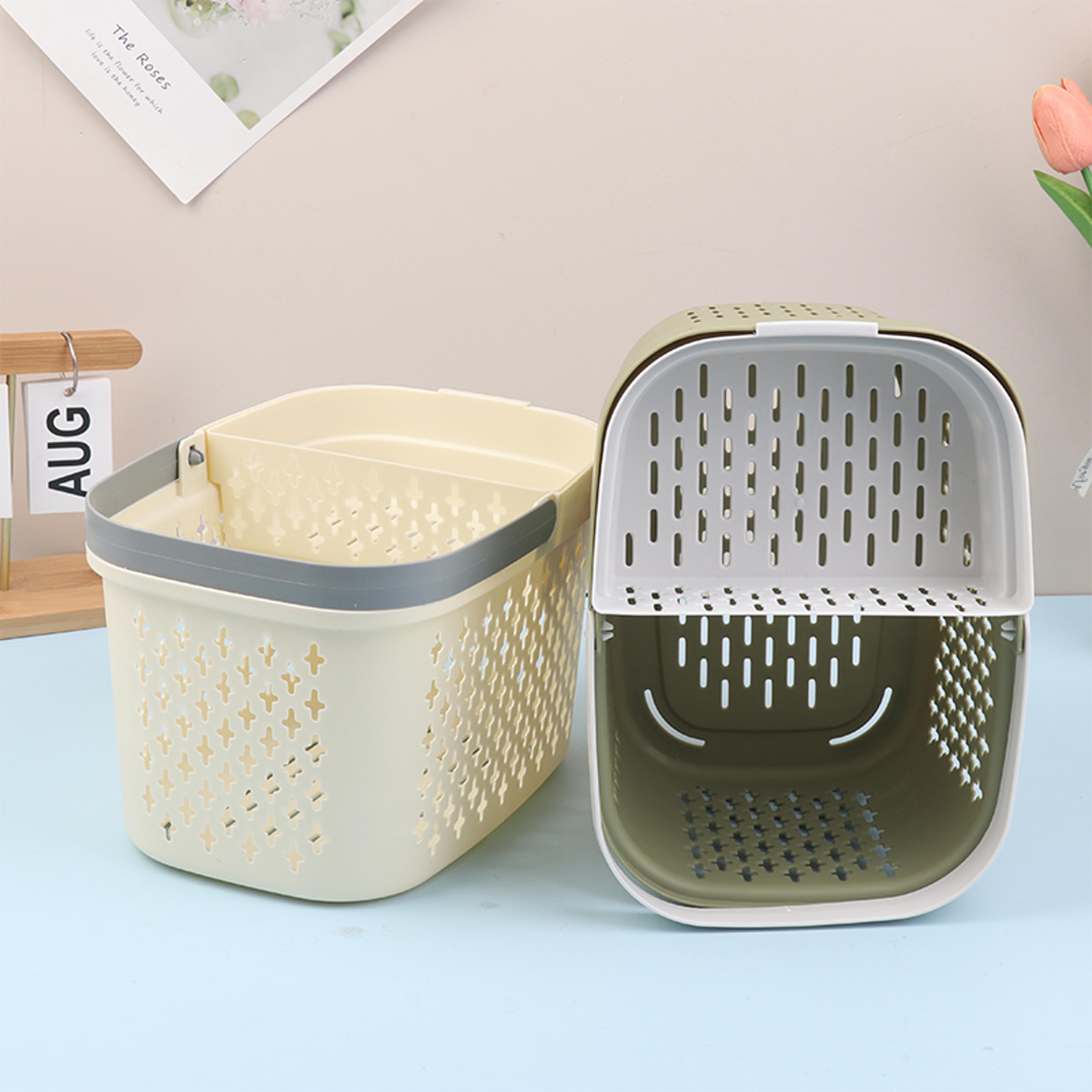 Stackable Bathroom Storage Basket With Handles Drainage Organizer For Home Gym And Travel Green 3