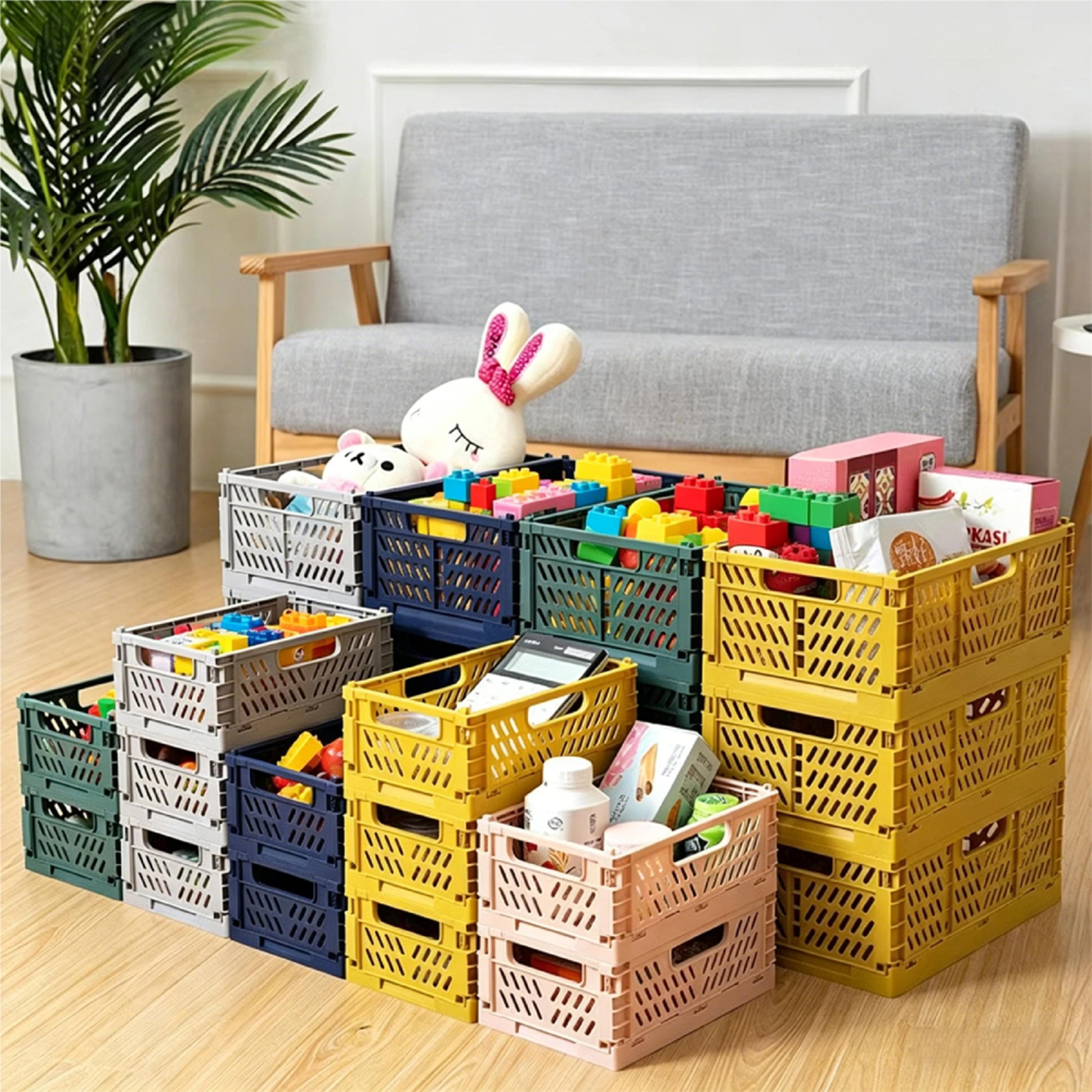 Foldable Storage Crate Basket Stackable Makeup Toys Organizer Box Portable Storage Container 1