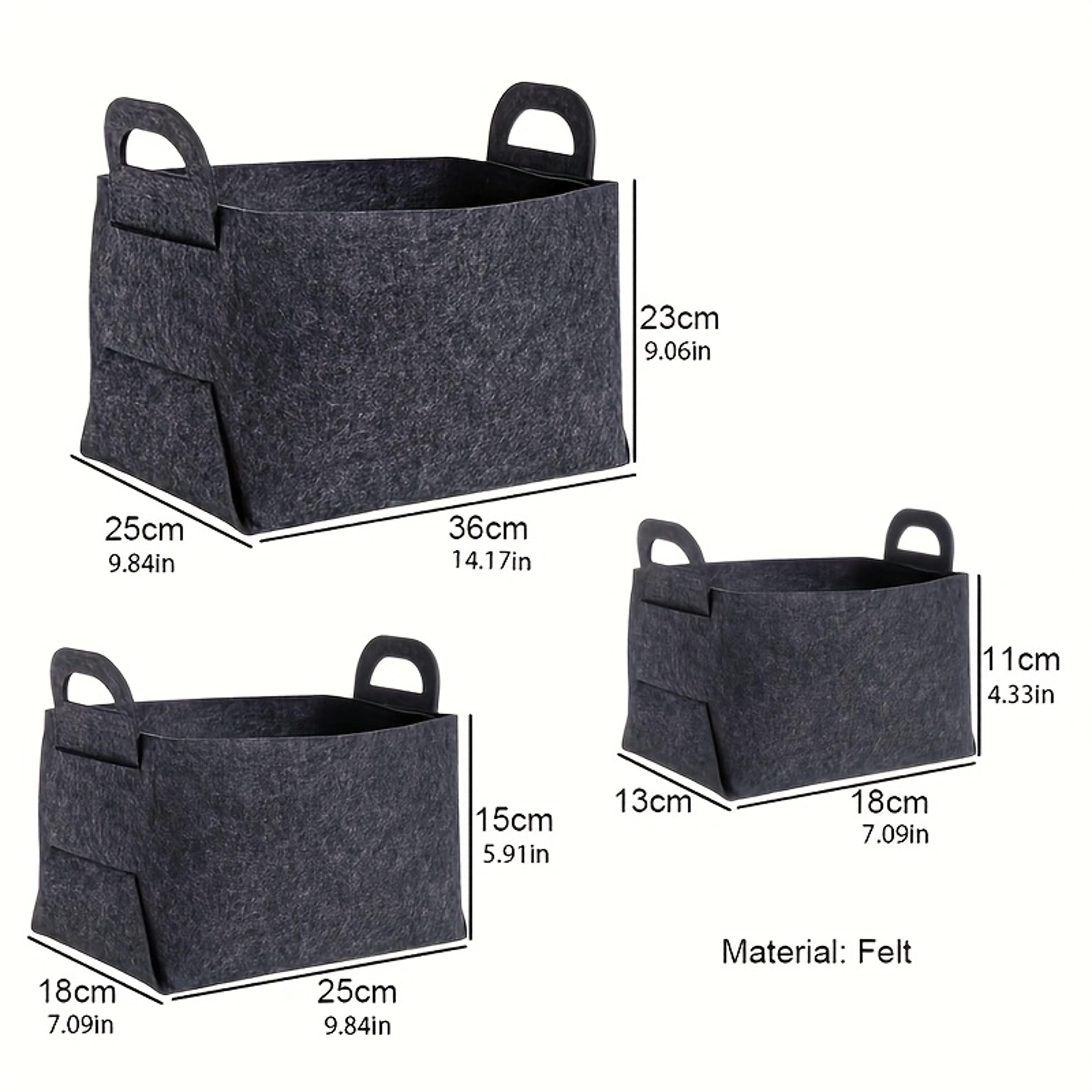 Felt Storage Bins With Handles Multi Size Set For Home Organization Dark Gray 5