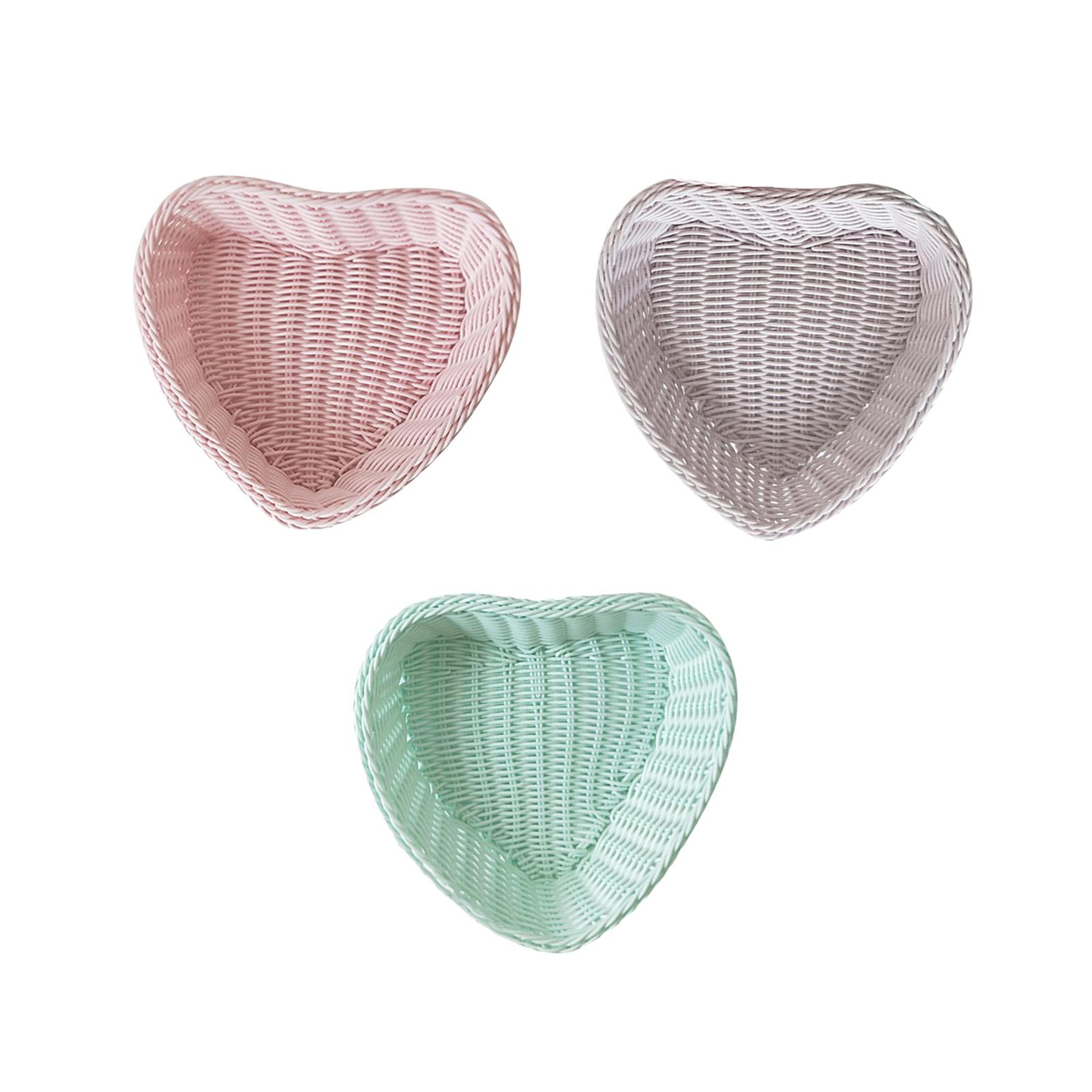 Heart Shaped Woven Snack Basket Decorative Fruit Tray Kitchen Organizer 1