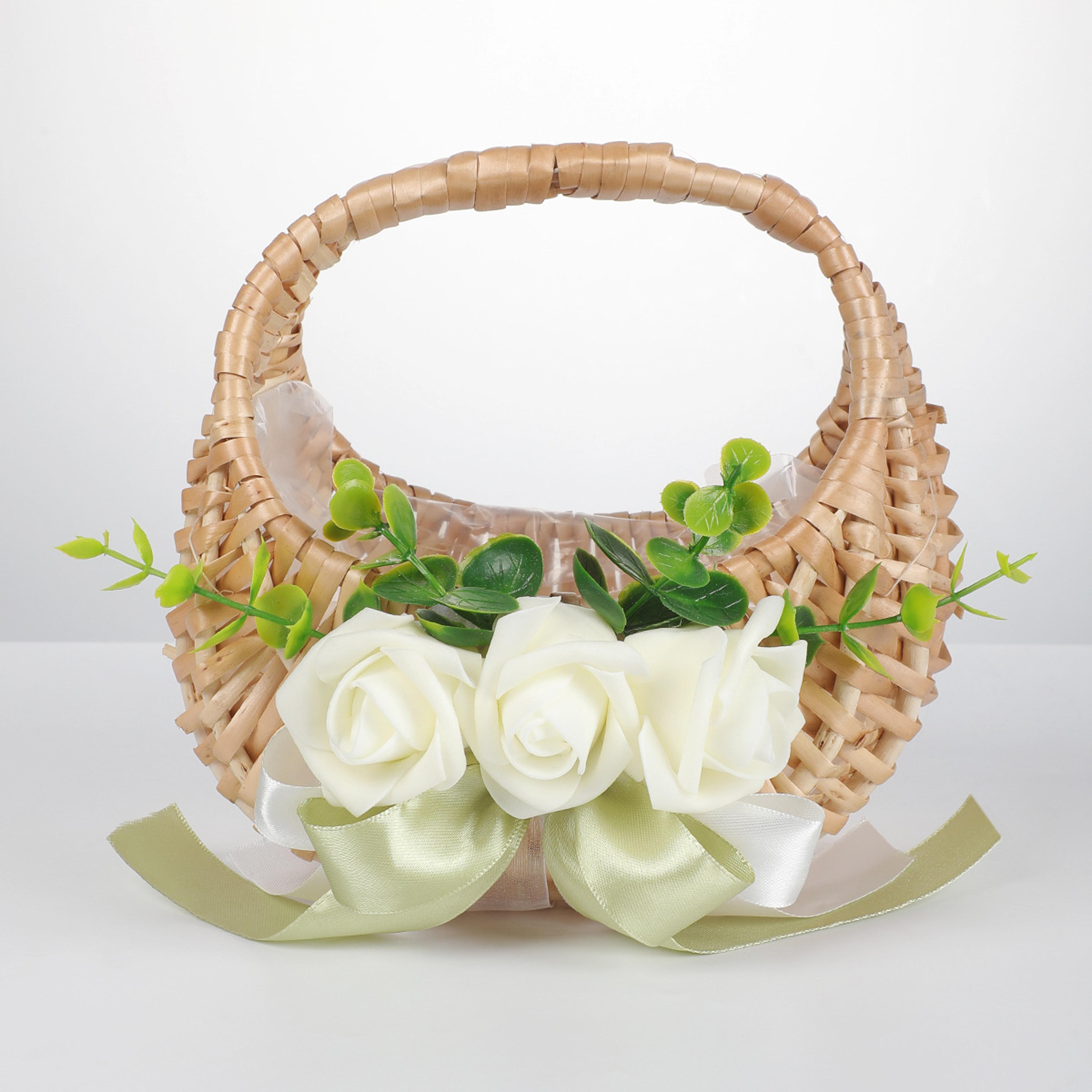 Willow Rattan Woven Basket With Handle Small Half Moon Storage Flower Picnic Basket 2
