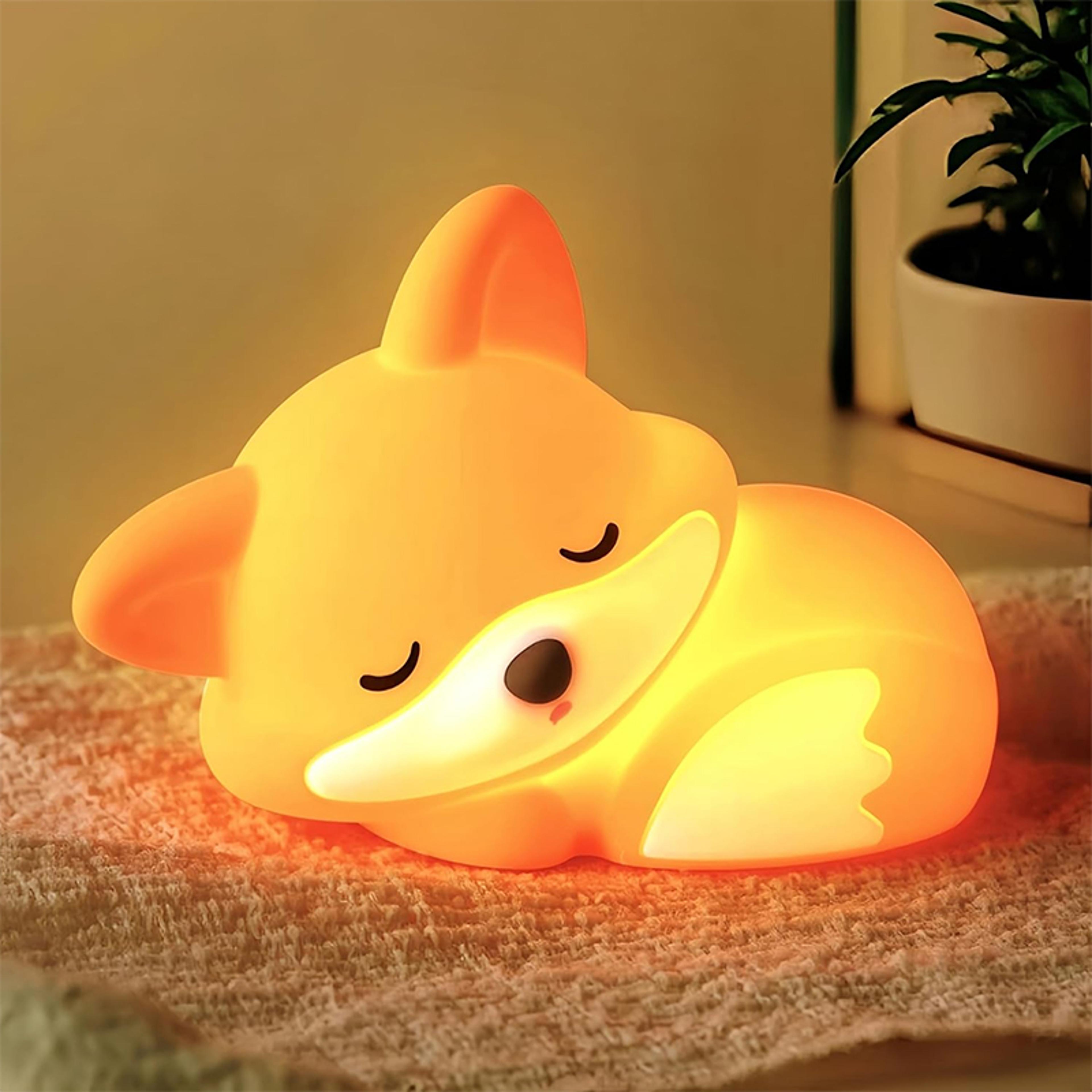 rechargeable fox night light soft silicone dimmable kids bedroom lamp