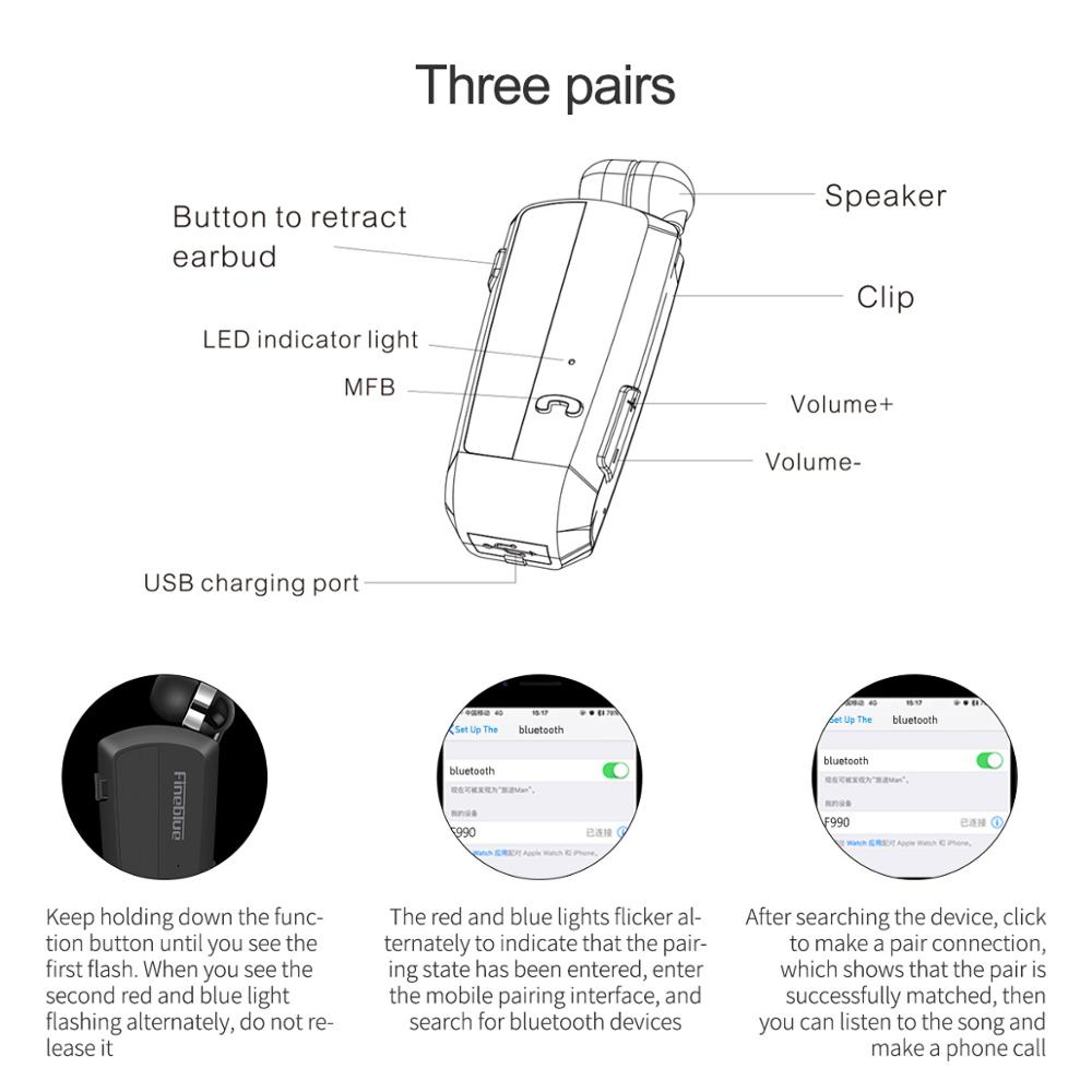 Wireless Bluetooth Headset With Clip On Stereo Earbud For Business And Sport 2
