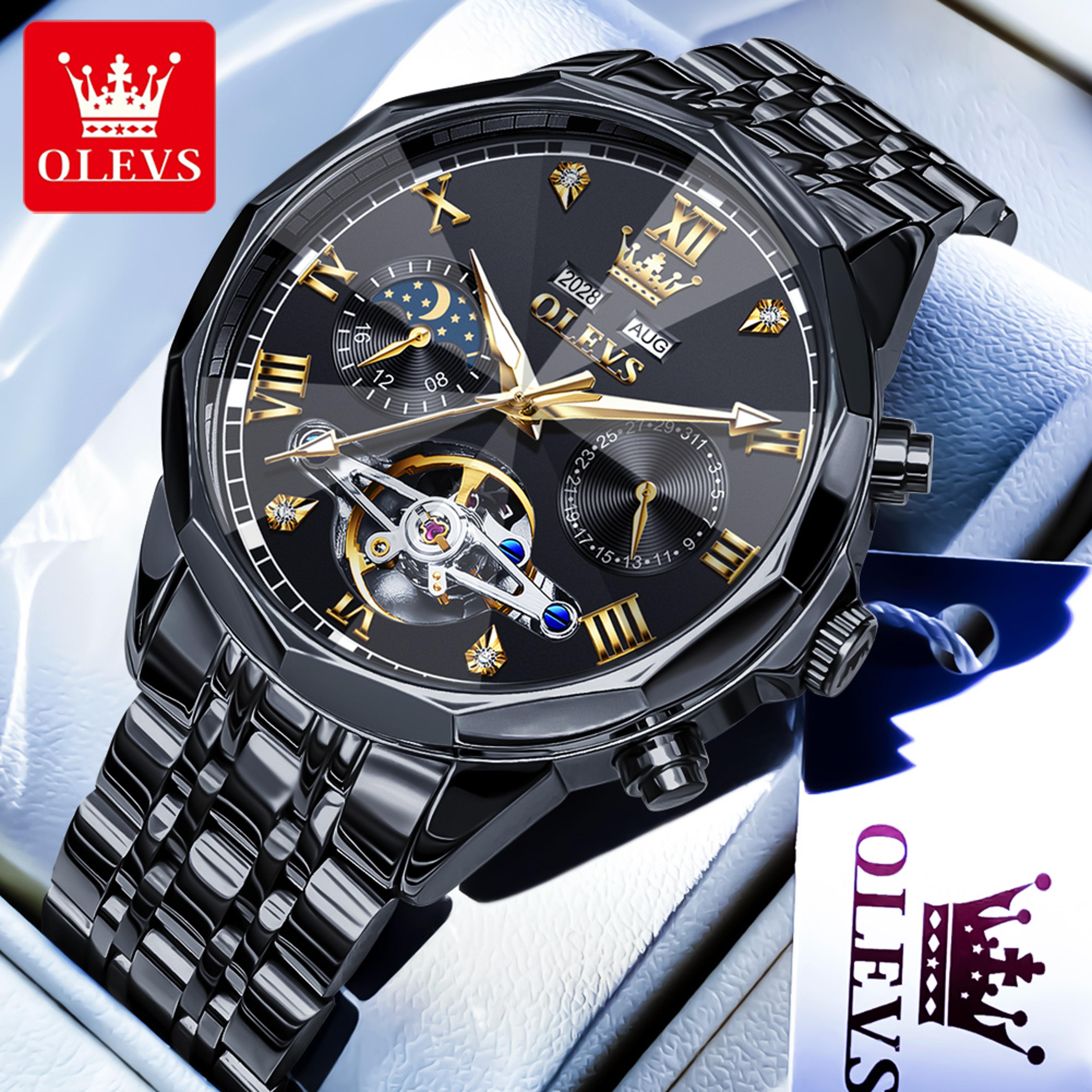 Luxury Mens Automatic Skeleton Watch With Moon Phase And Stainless Steel Bracelet 8