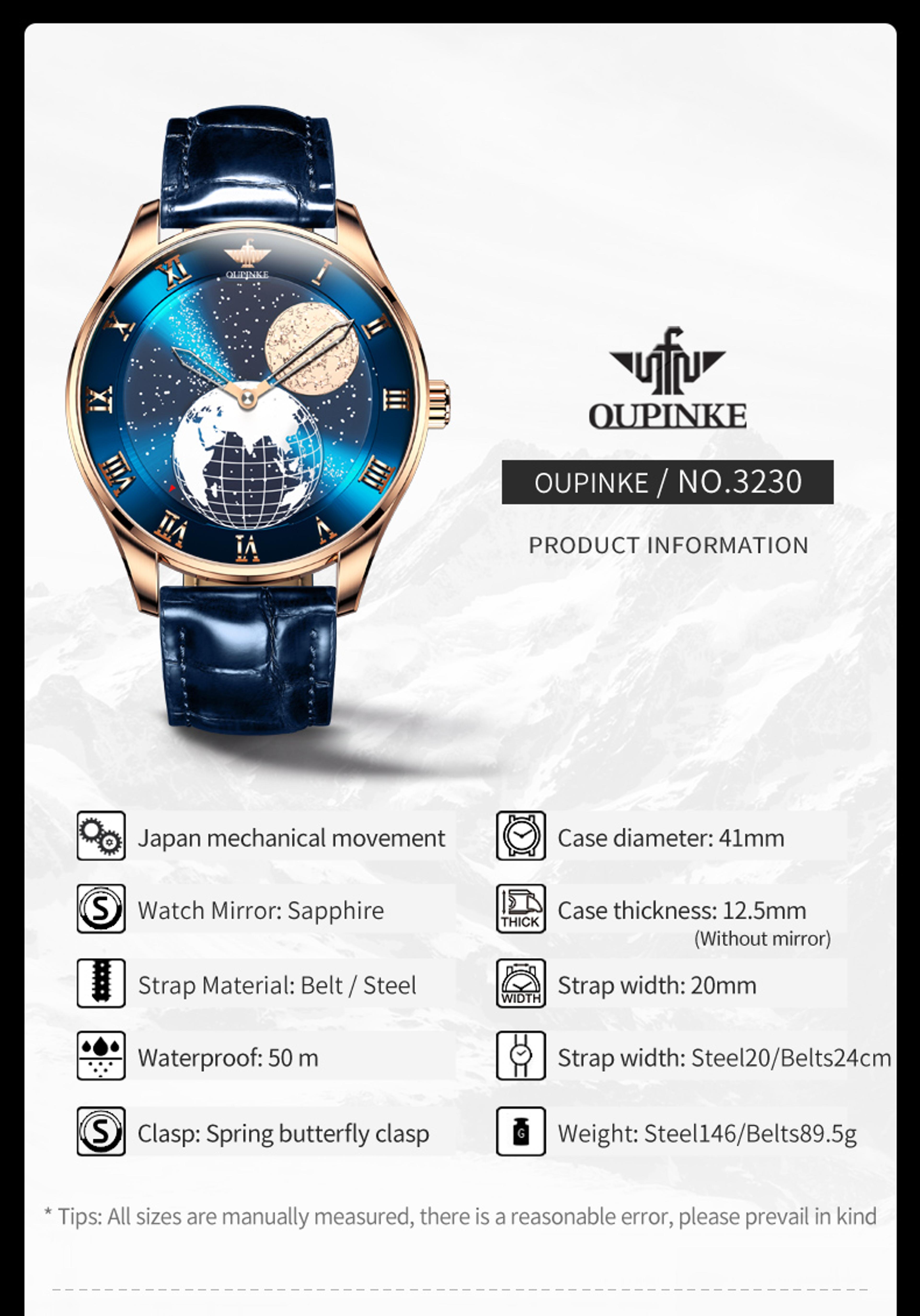 Earth Moon Phase Watch For Men Automatic Mechanical Starry Dial Watch 4
