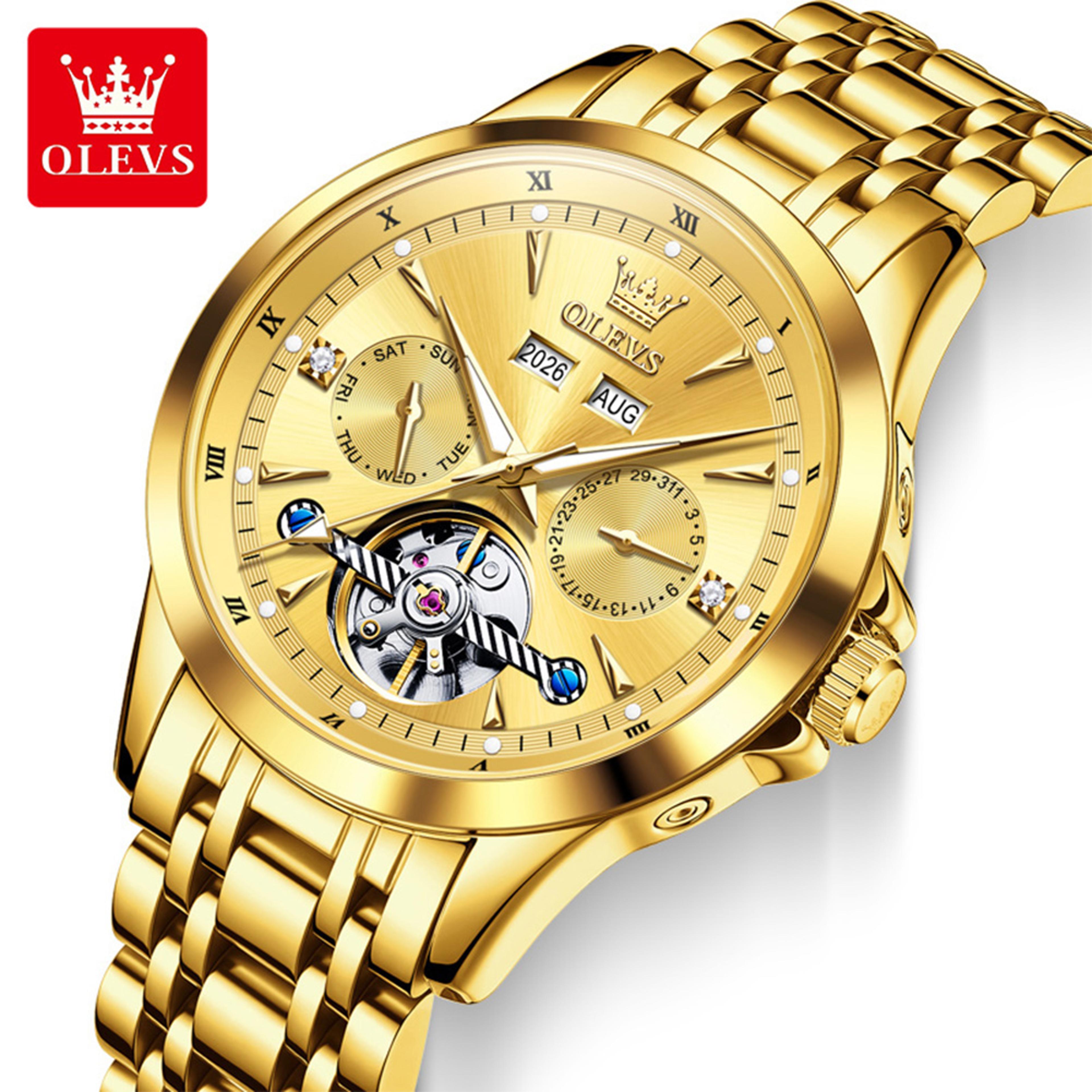 Automatic Mechanical Watch For Men With Skeleton Dial Luminous Calendar And Stainless Steel Band 1