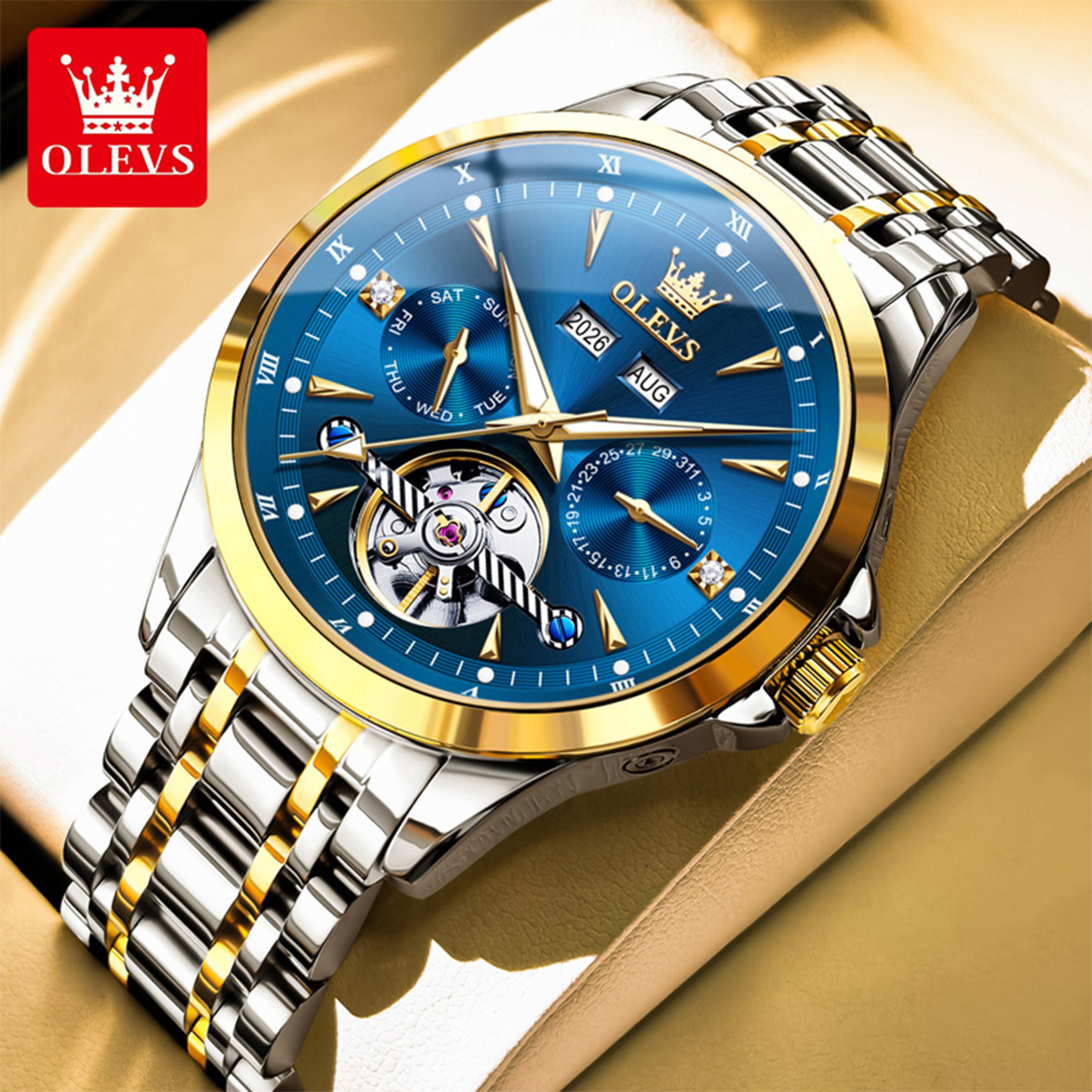 Automatic Mechanical Watch For Men With Skeleton Dial Luminous Calendar And Stainless Steel Band 5