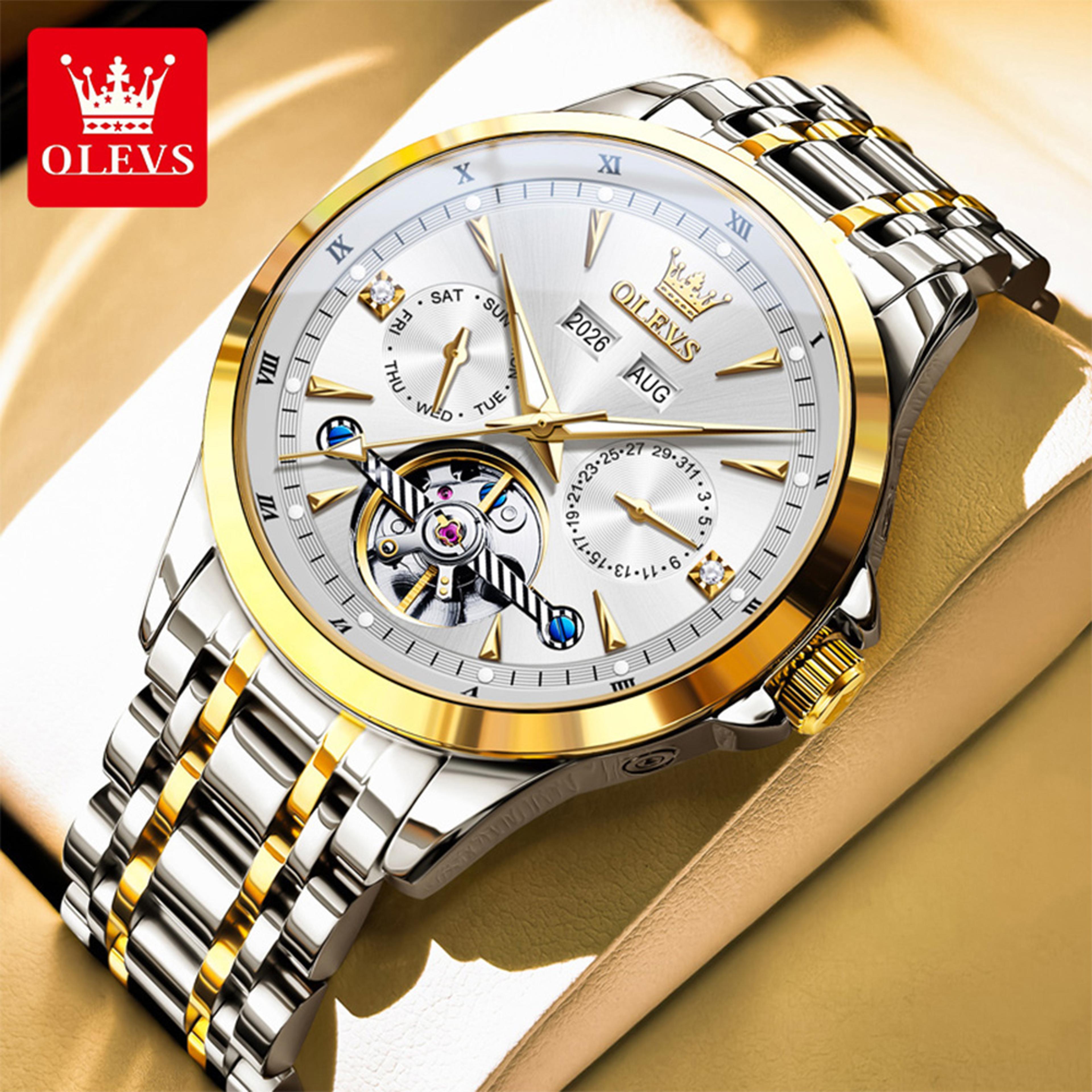 Automatic Mechanical Watch For Men With Skeleton Dial Luminous Calendar And Stainless Steel Band 6