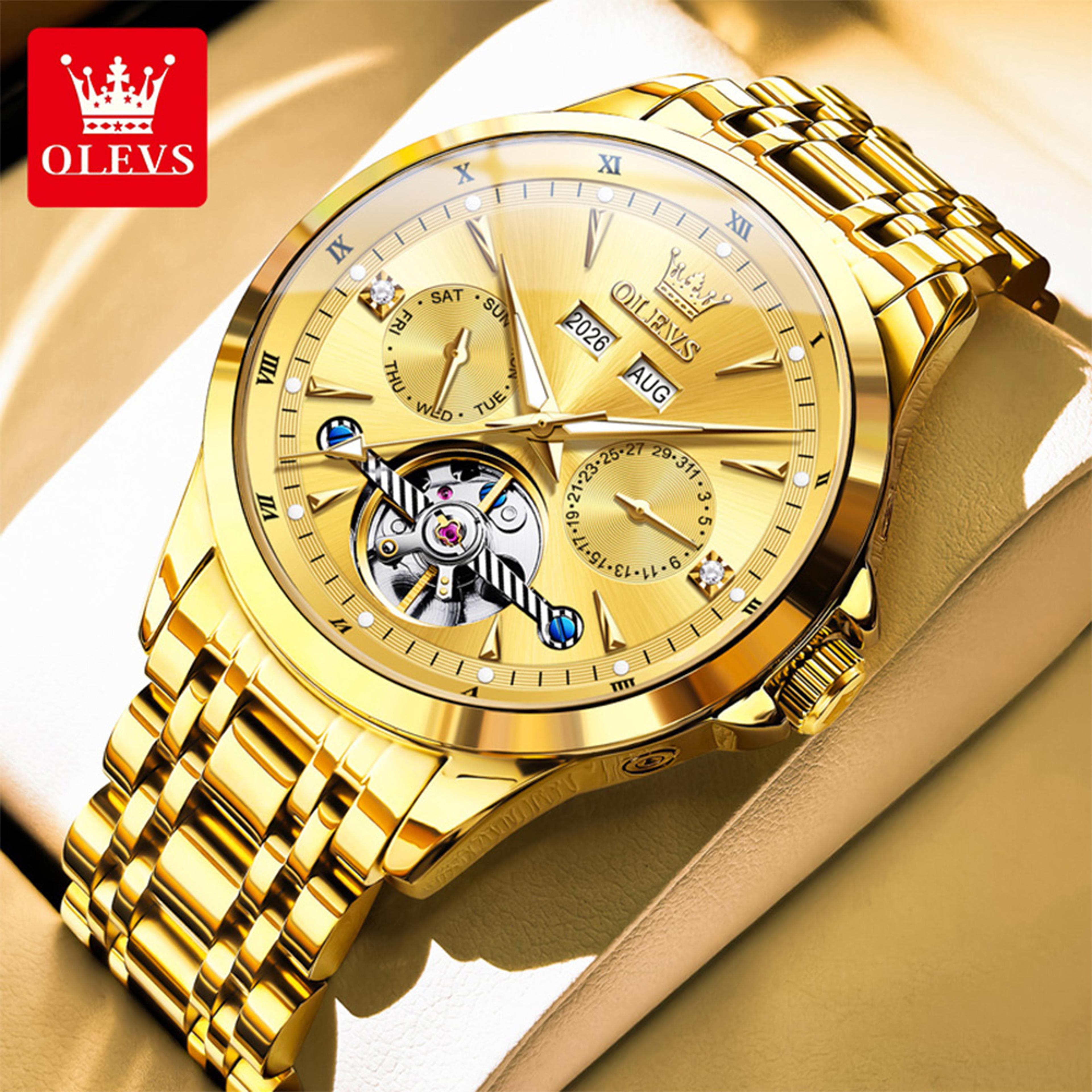 Automatic Mechanical Watch For Men With Skeleton Dial Luminous Calendar And Stainless Steel Band 7