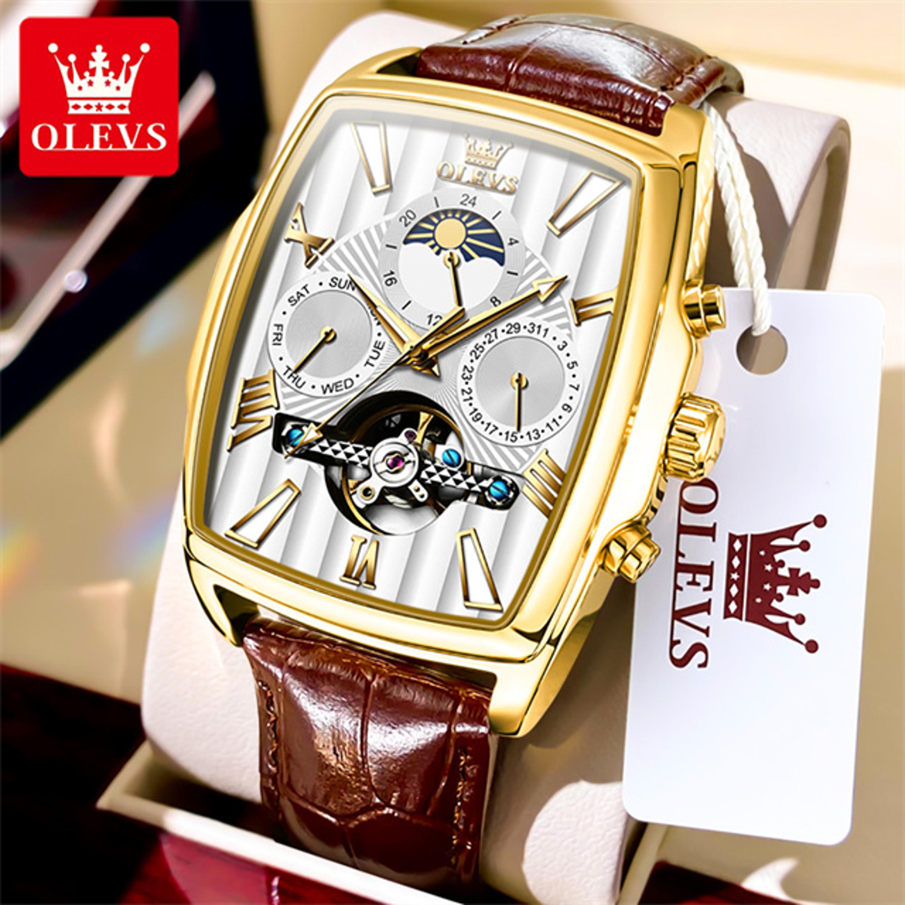 Automatic Mechanical Watch For Men With Skeleton Square Dial And Moon Phase 9