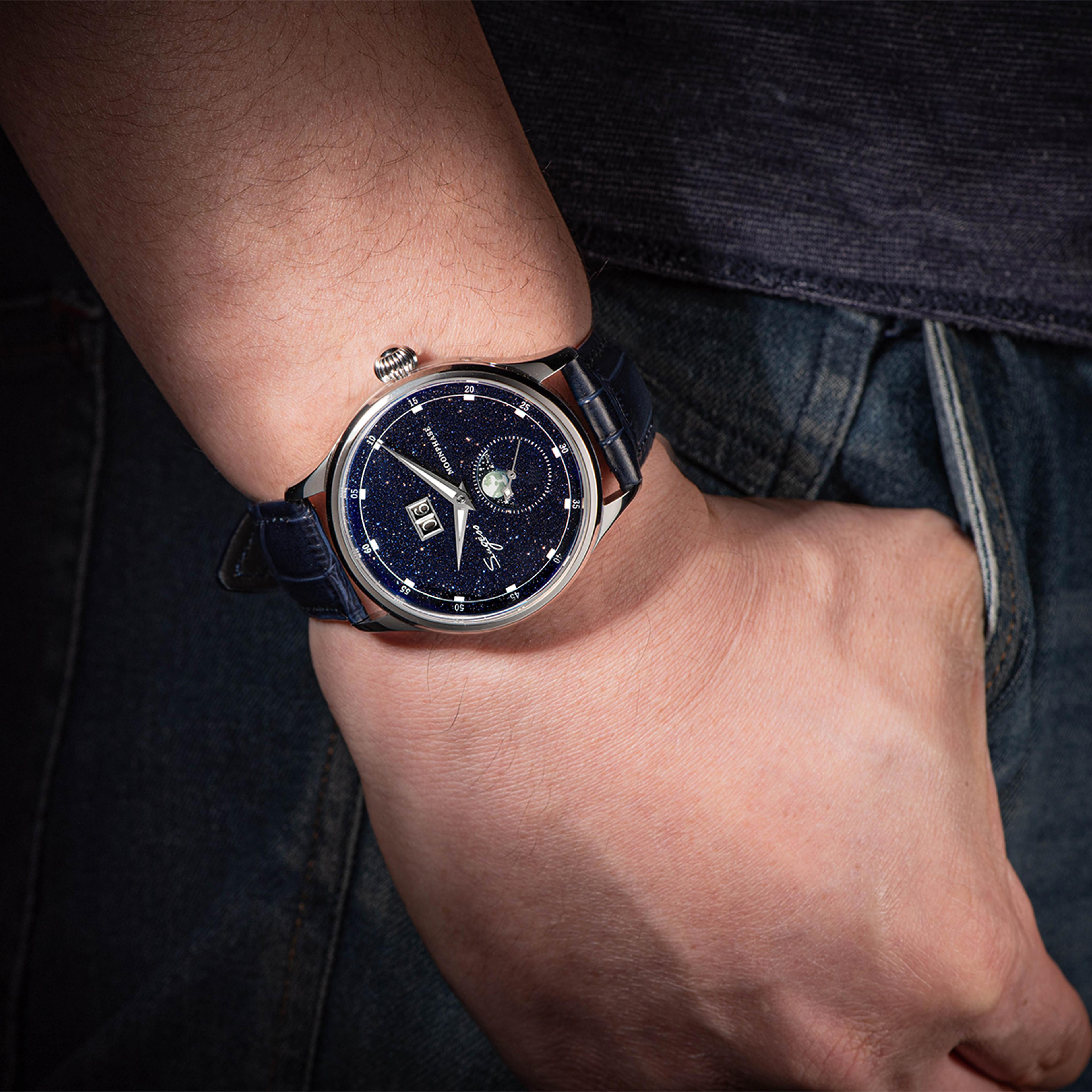 Automatic Mechanical Watch With Seagull Movement Blue Sandstone Dial 5