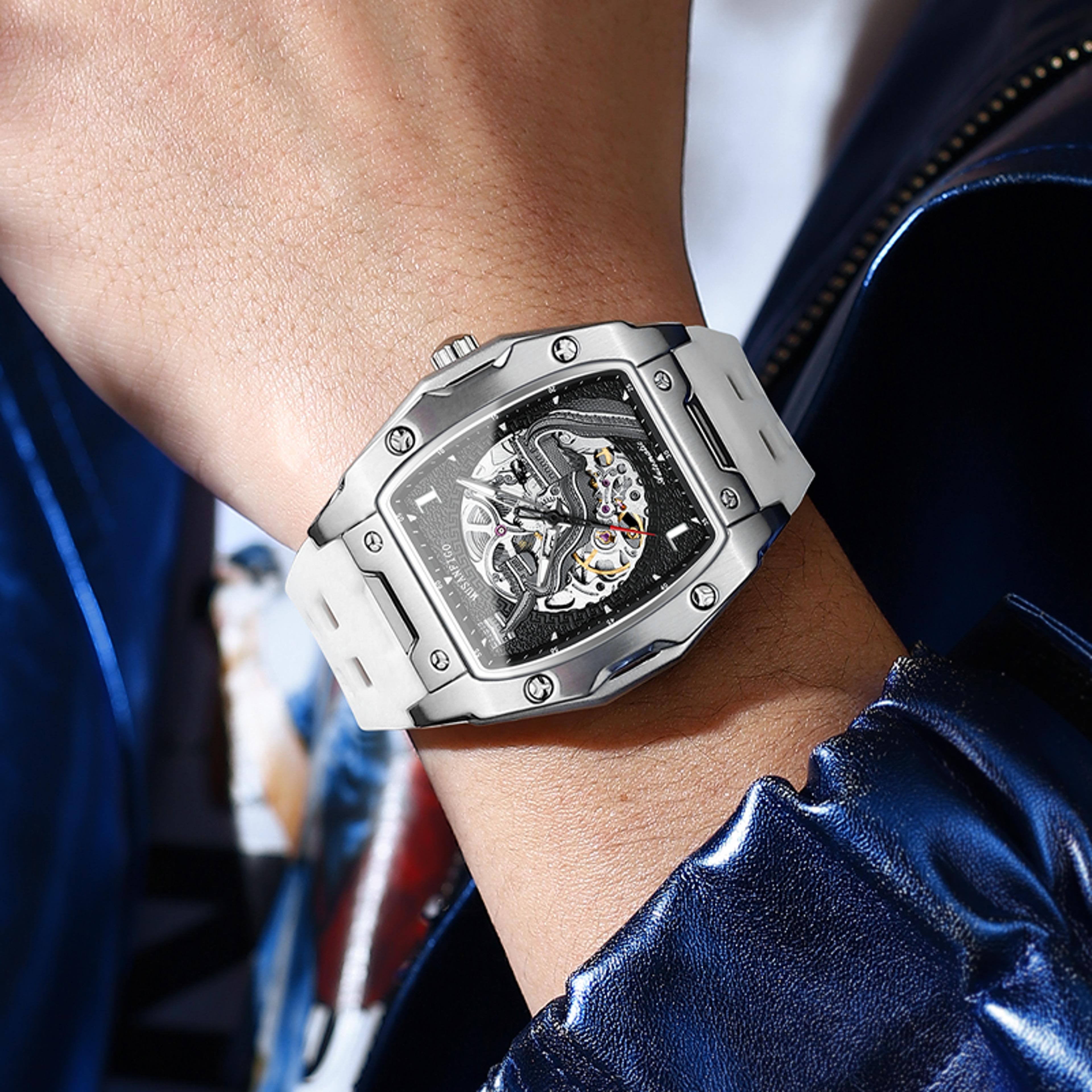 Luxury Tonneau Skeleton Automatic Mechanical Watch For Men Waterproof Luminous Wristwatch 3