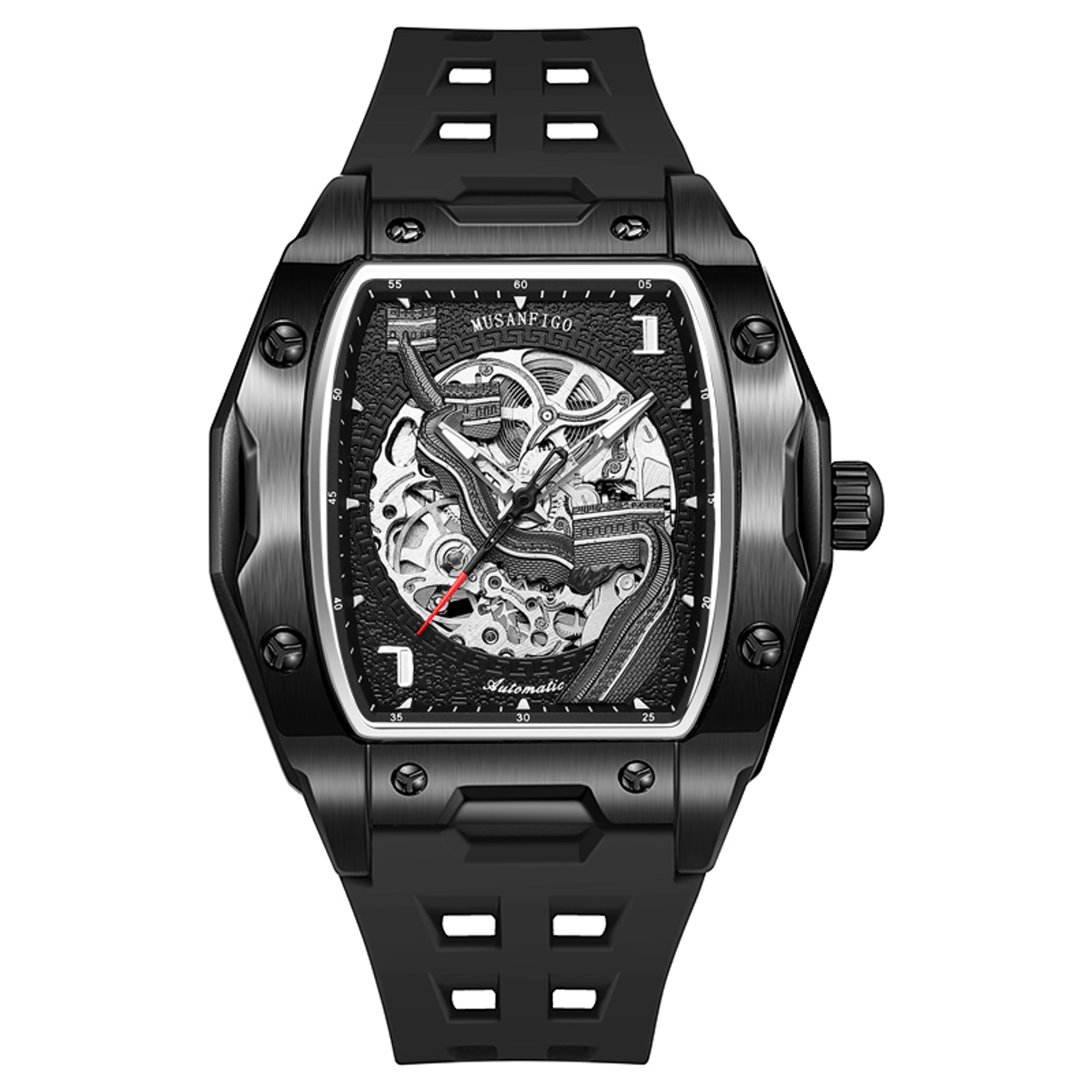 Luxury Tonneau Skeleton Automatic Mechanical Watch For Men Waterproof Luminous Wristwatch 6