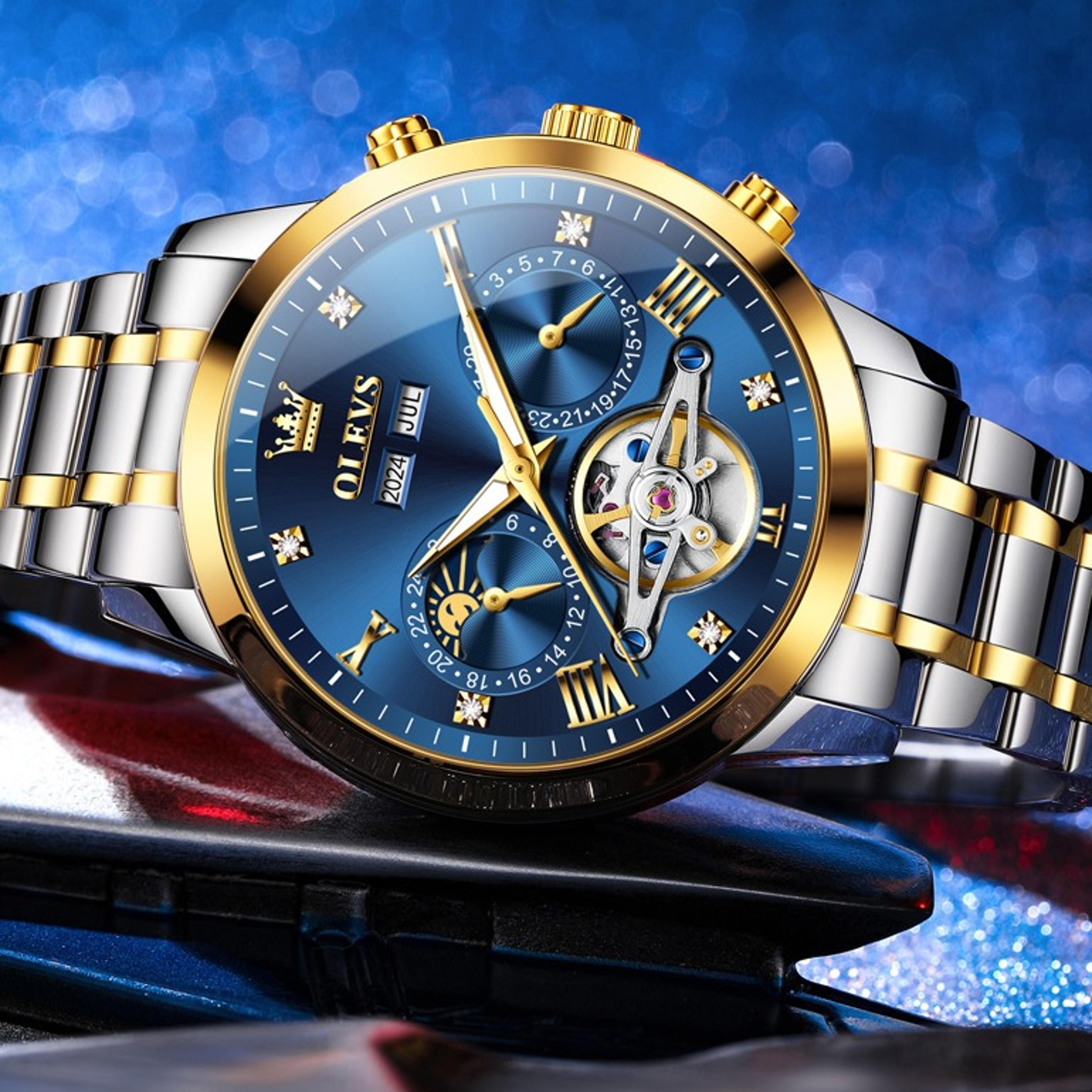 Luxury Automatic Mechanical Watch for Men with Moon Phase and Hollow Flywheeljpg
