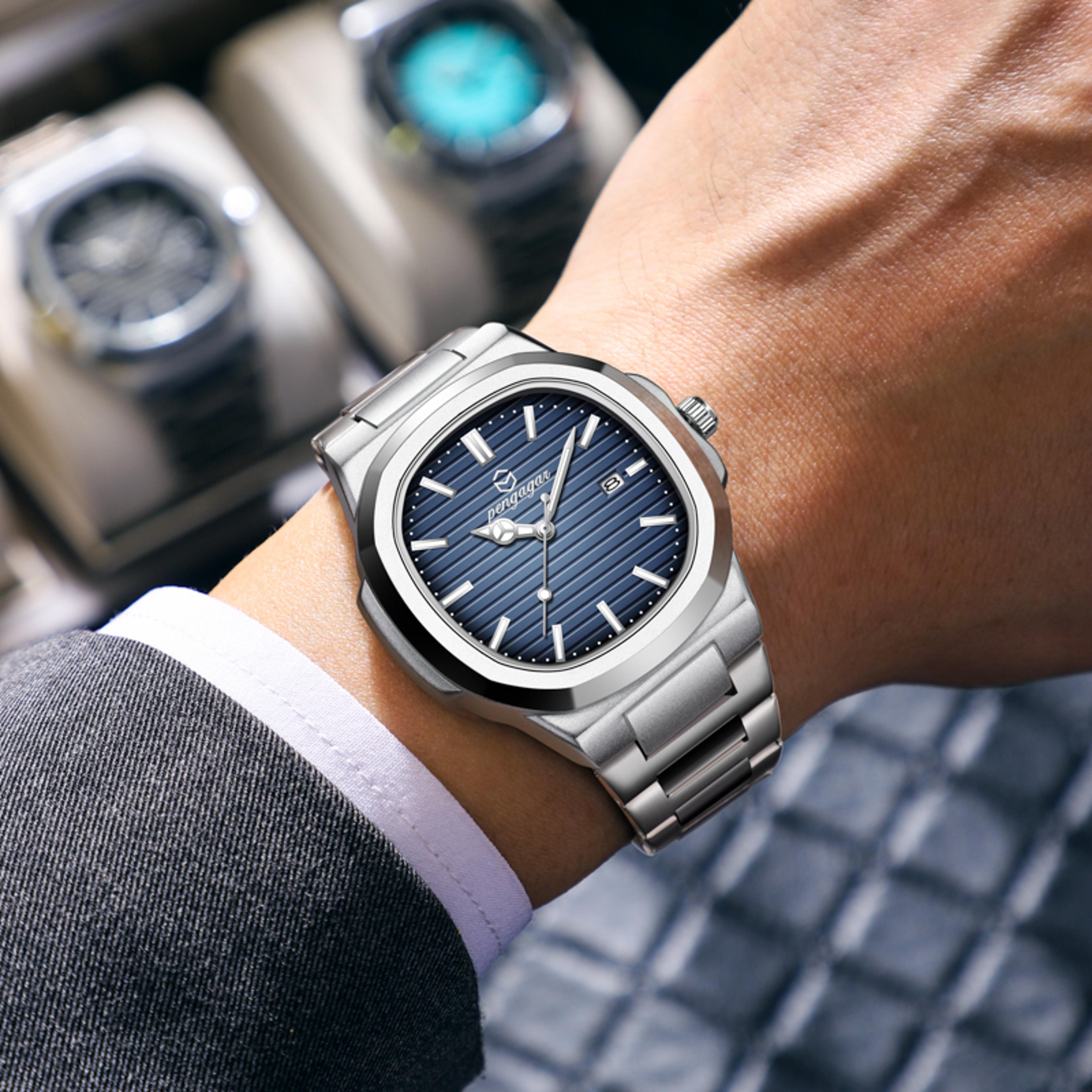luxury square mens quartz watch waterproof stainless steel date week luminous wristwatch