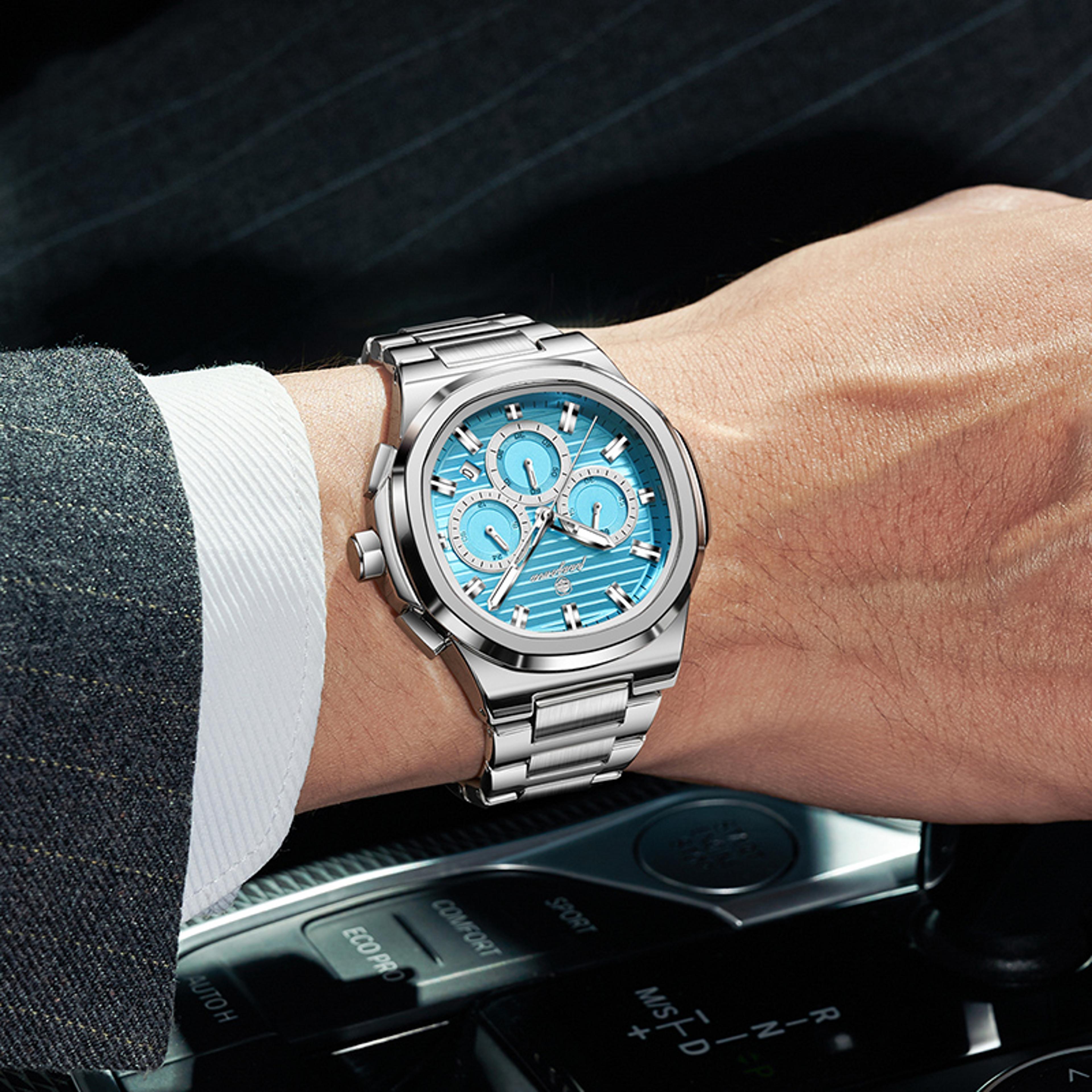 luxury stainless steel men watch waterproof chronograph quartz date luminous wristwatch
