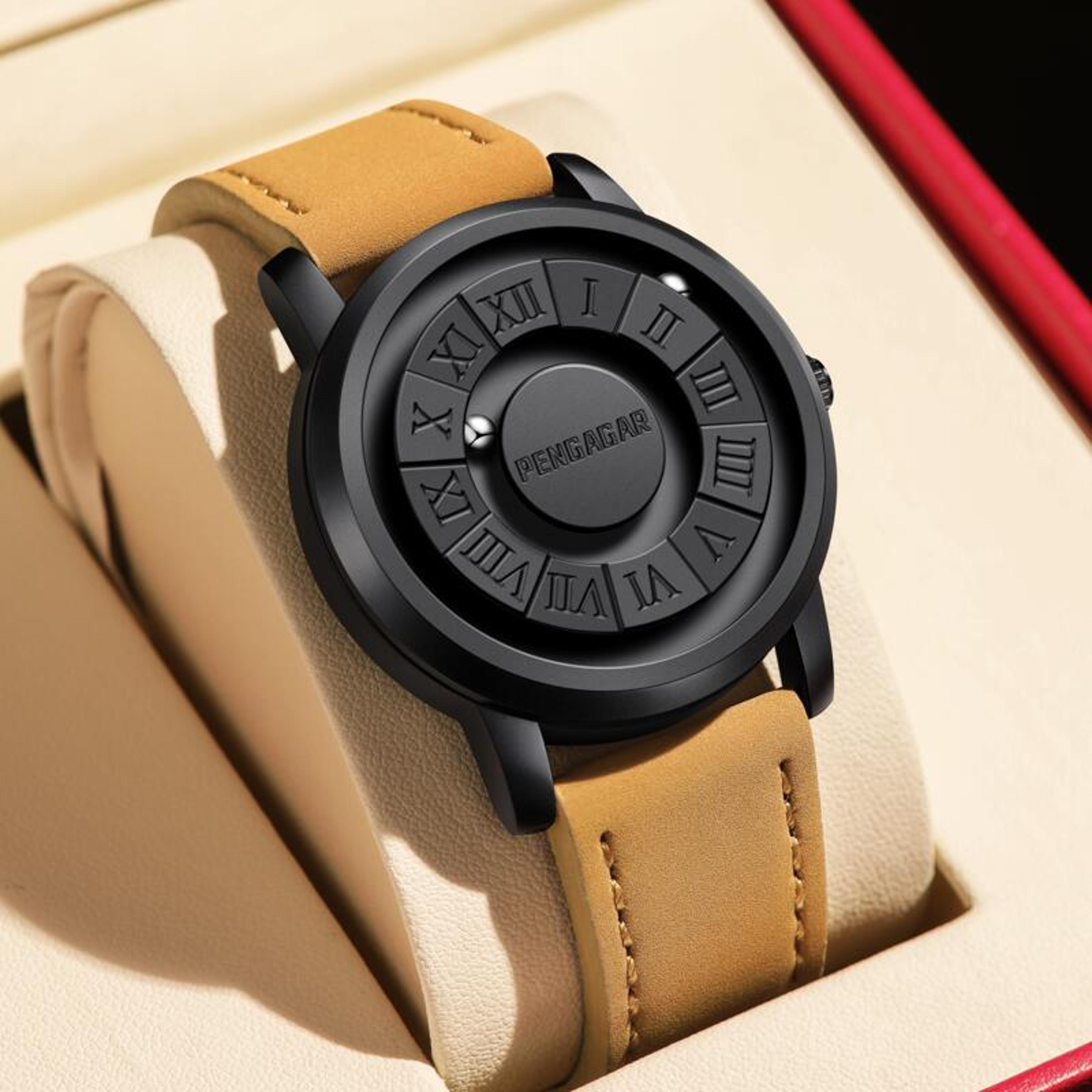Creative Magnetic Force Stainless Steel Quartz Watch For Men With Unique Scrolling Pointer Design 2