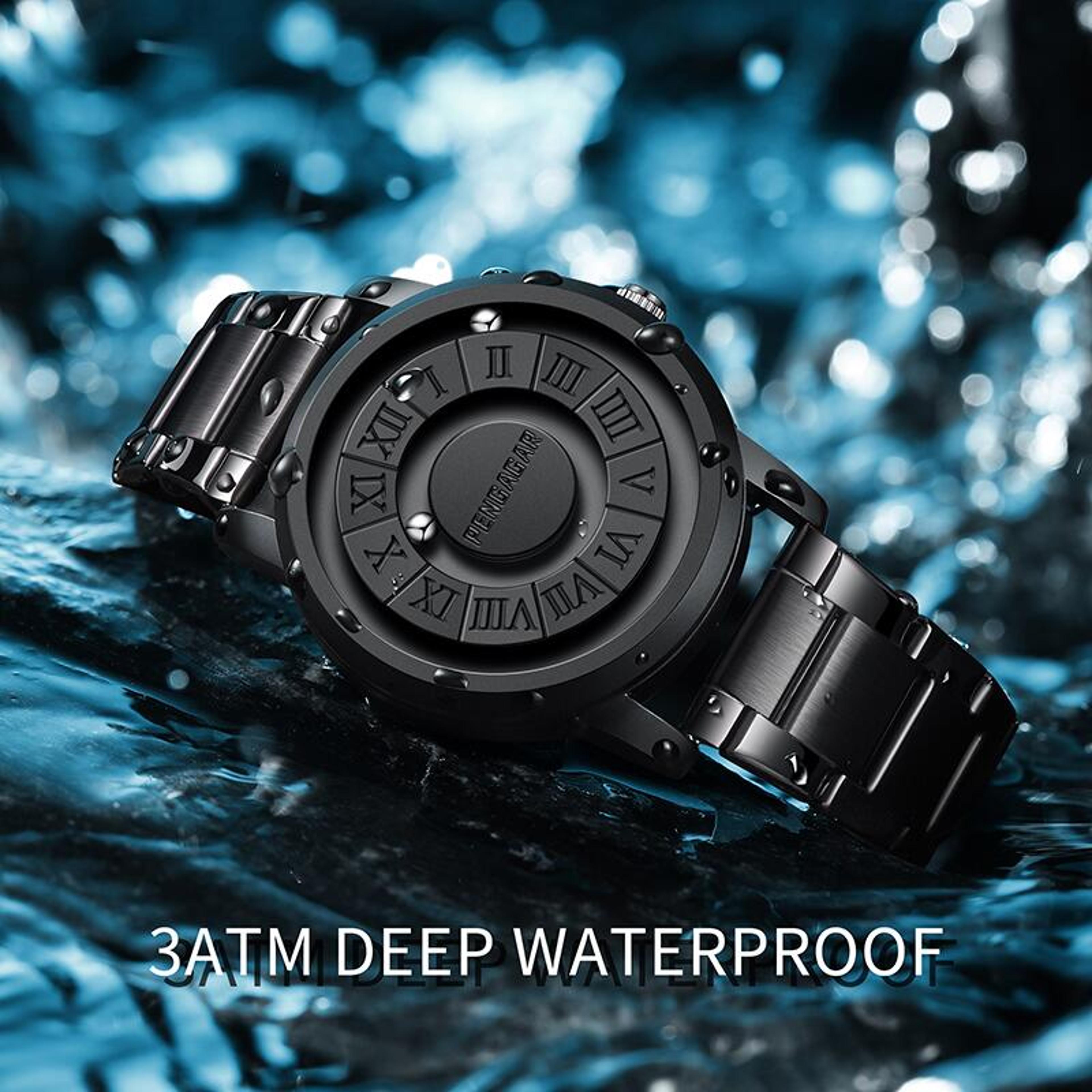 Creative Magnetic Force Stainless Steel Quartz Watch For Men With Unique Scrolling Pointer Design 1