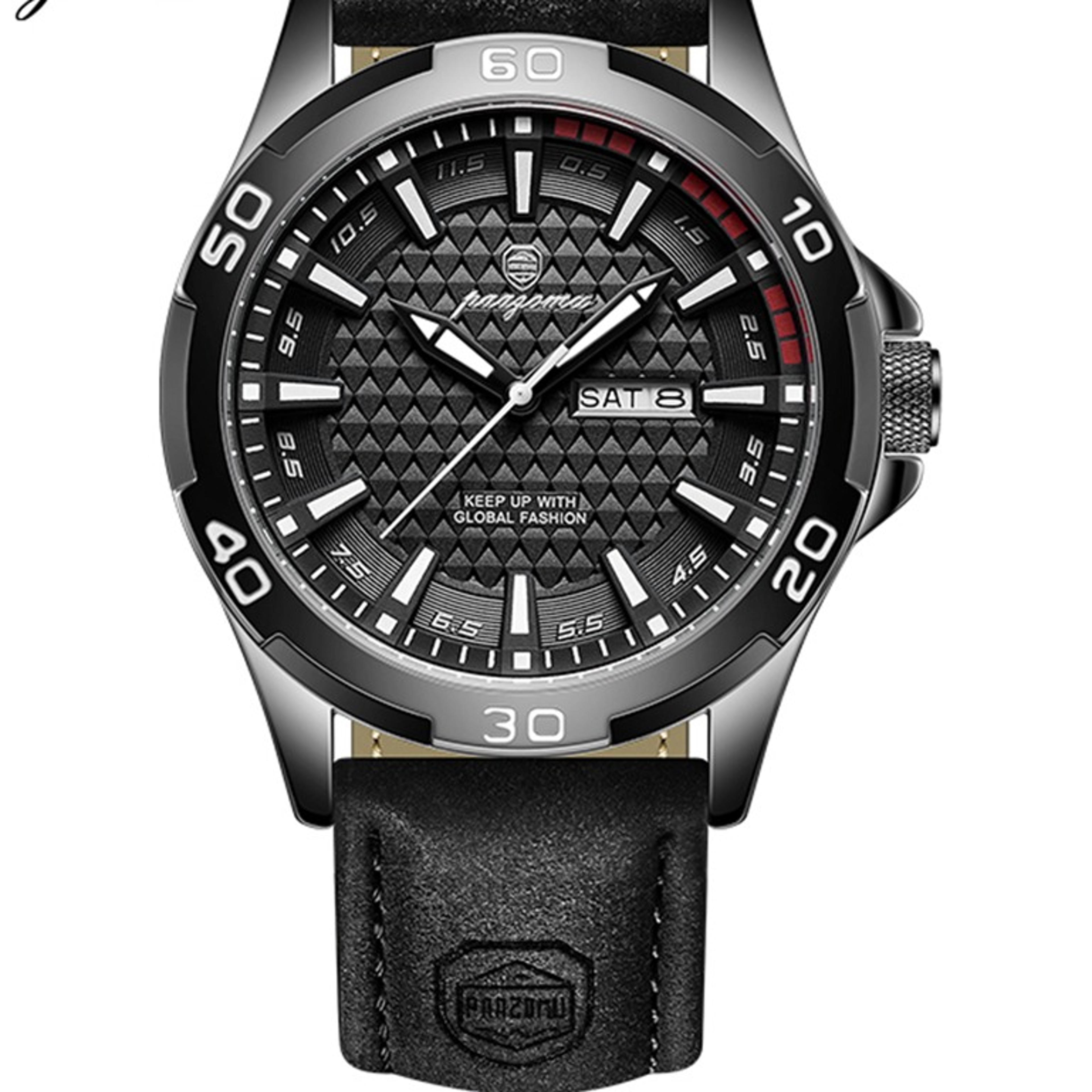 mens green dial quartz watch with suede band waterproof casual sports wristwatch