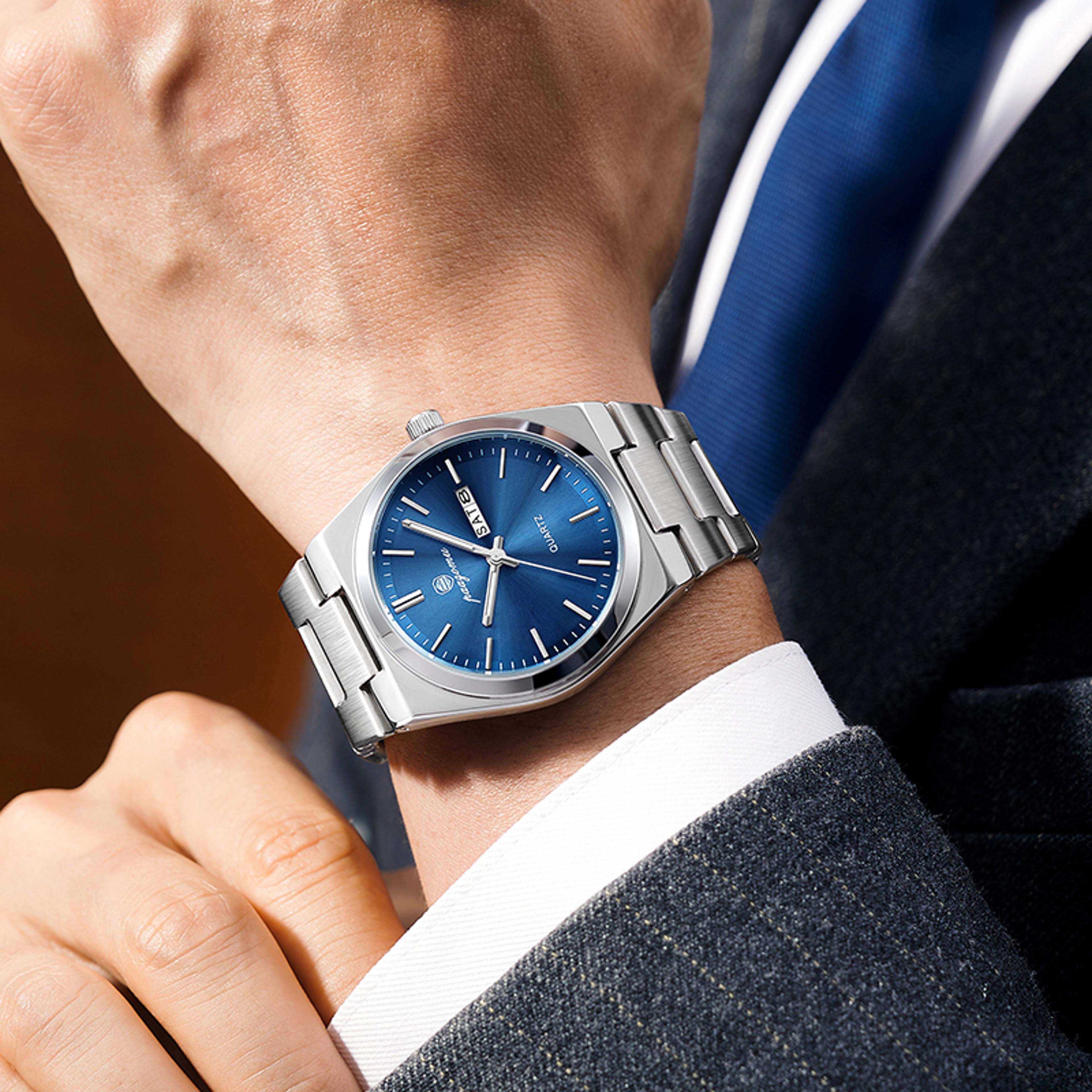 luxury mens quartz chronograph watch stainless steel waterproof luminous date watch