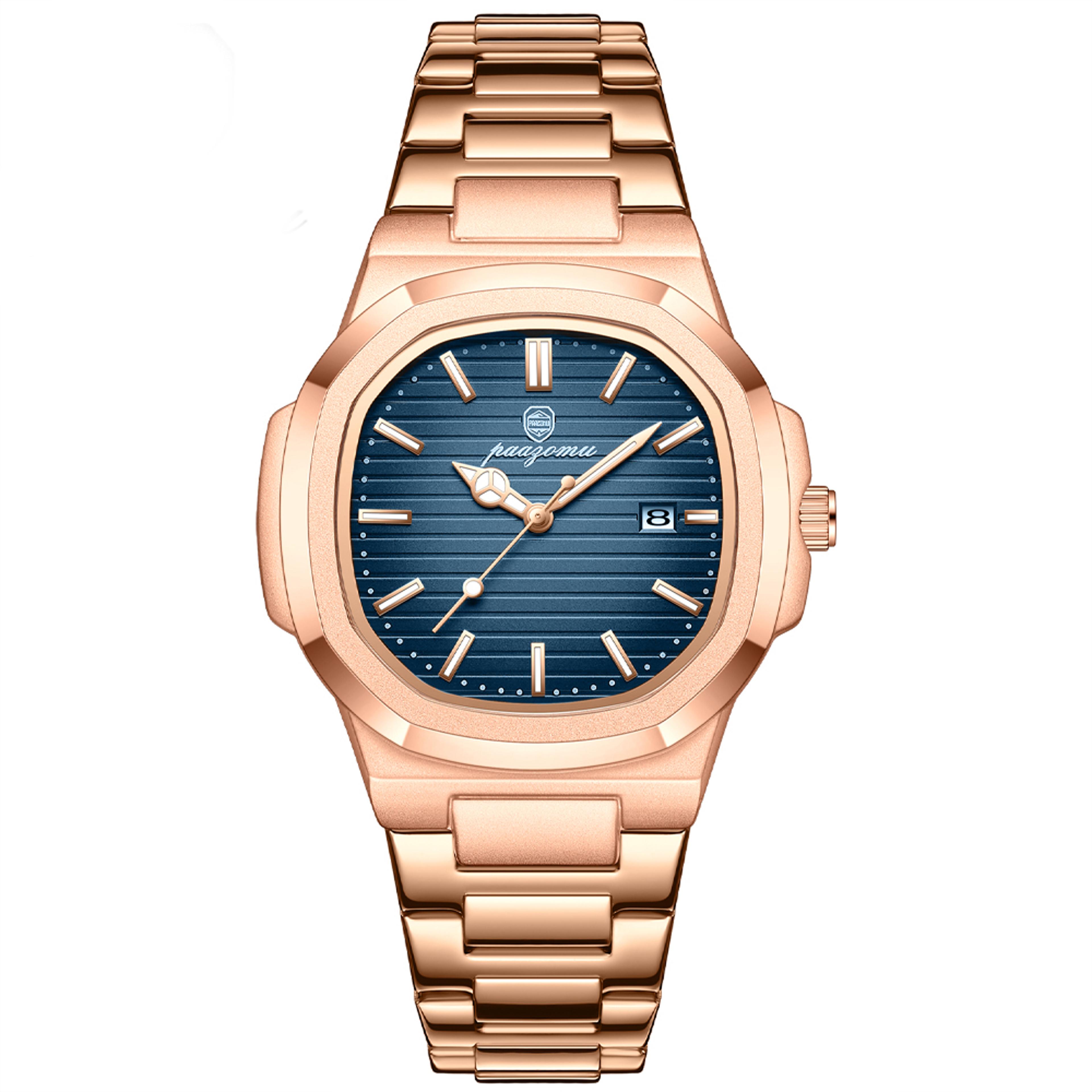 square luxury men wristwatch waterproof luminous date stainless steel business sports quartz watch