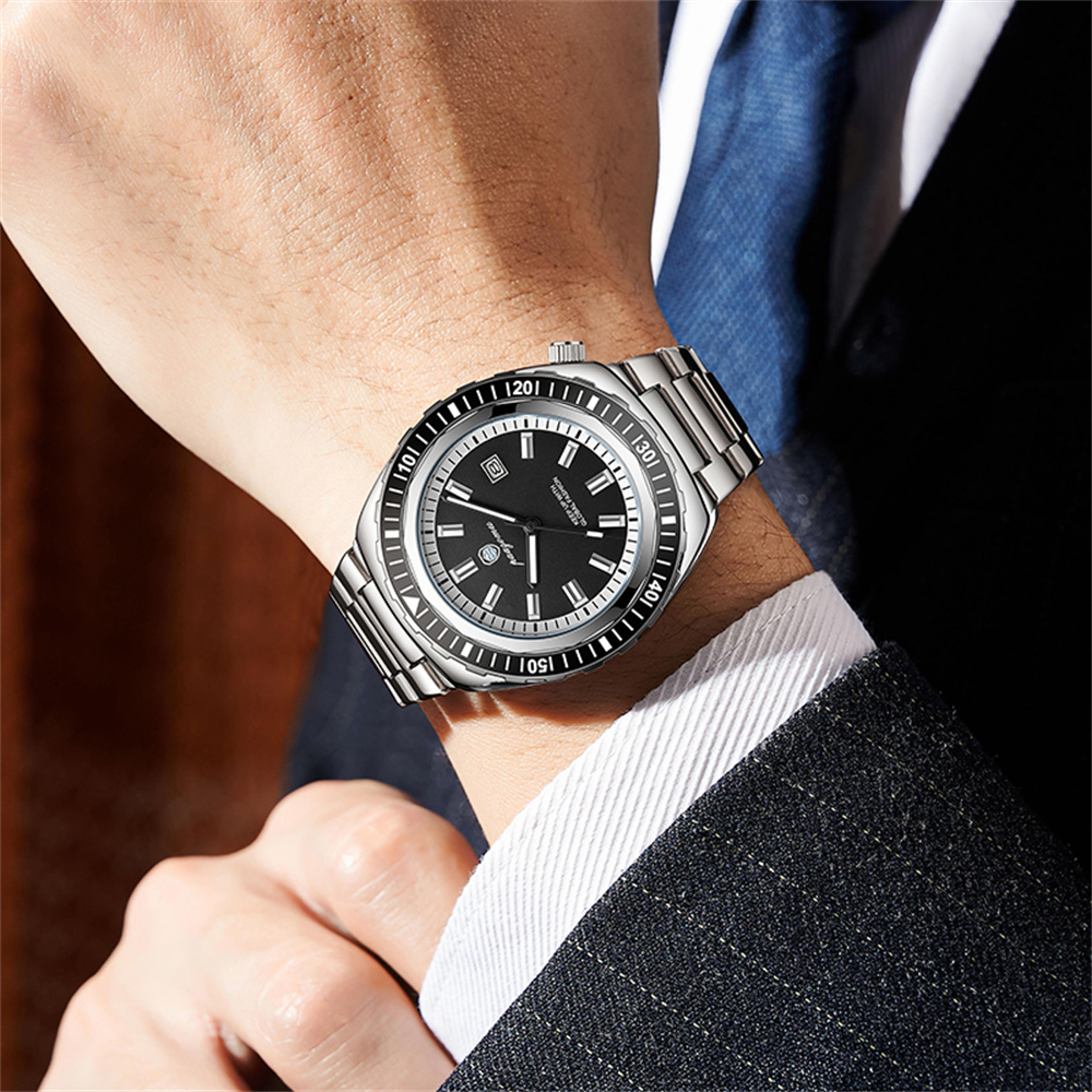luxury mens stainless steel quartz watch with luminous display and date function