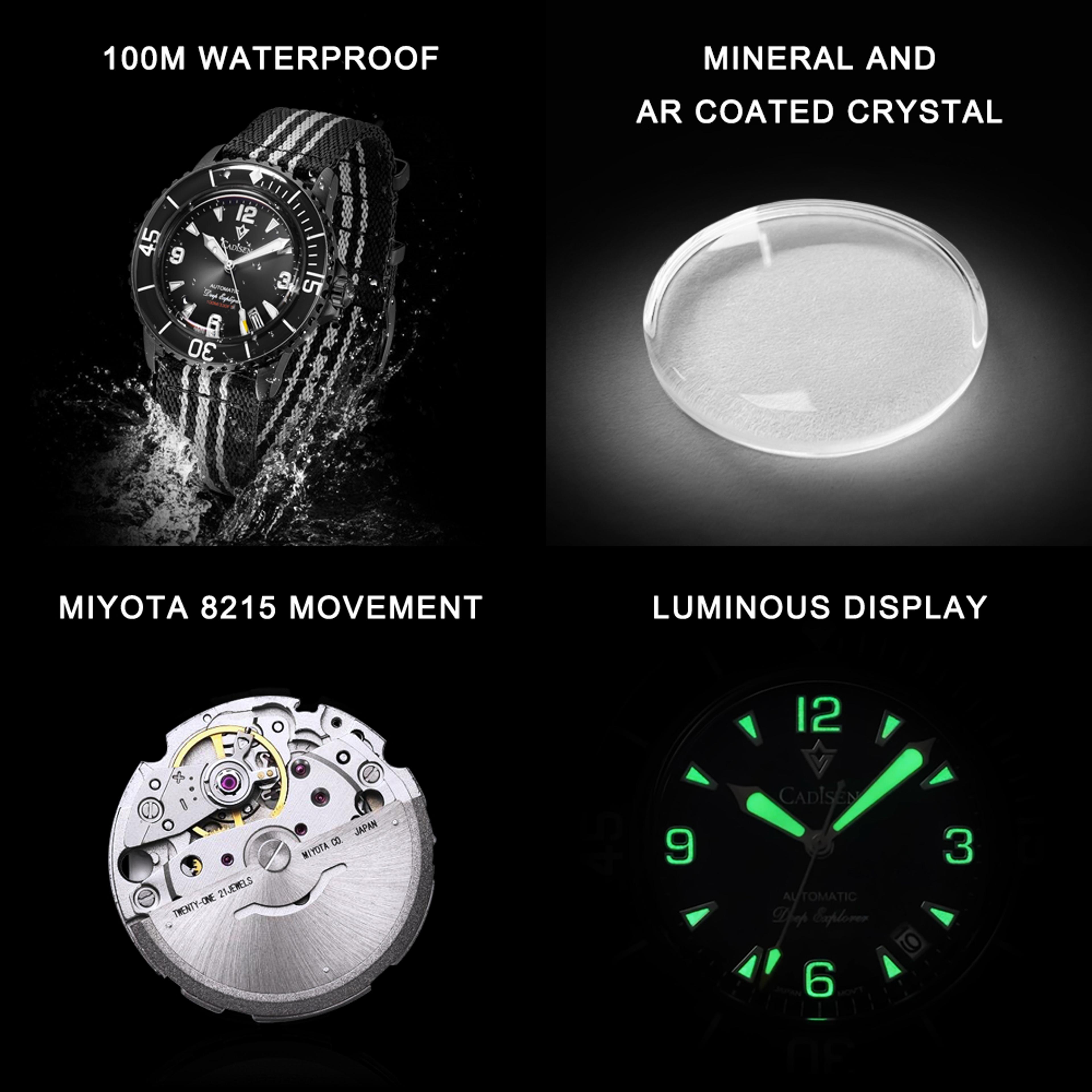 Deep Explorer Automatic Mechanical Watch With Luminous Dial Canvas Strap Waterproof Mens Wristwatch 5