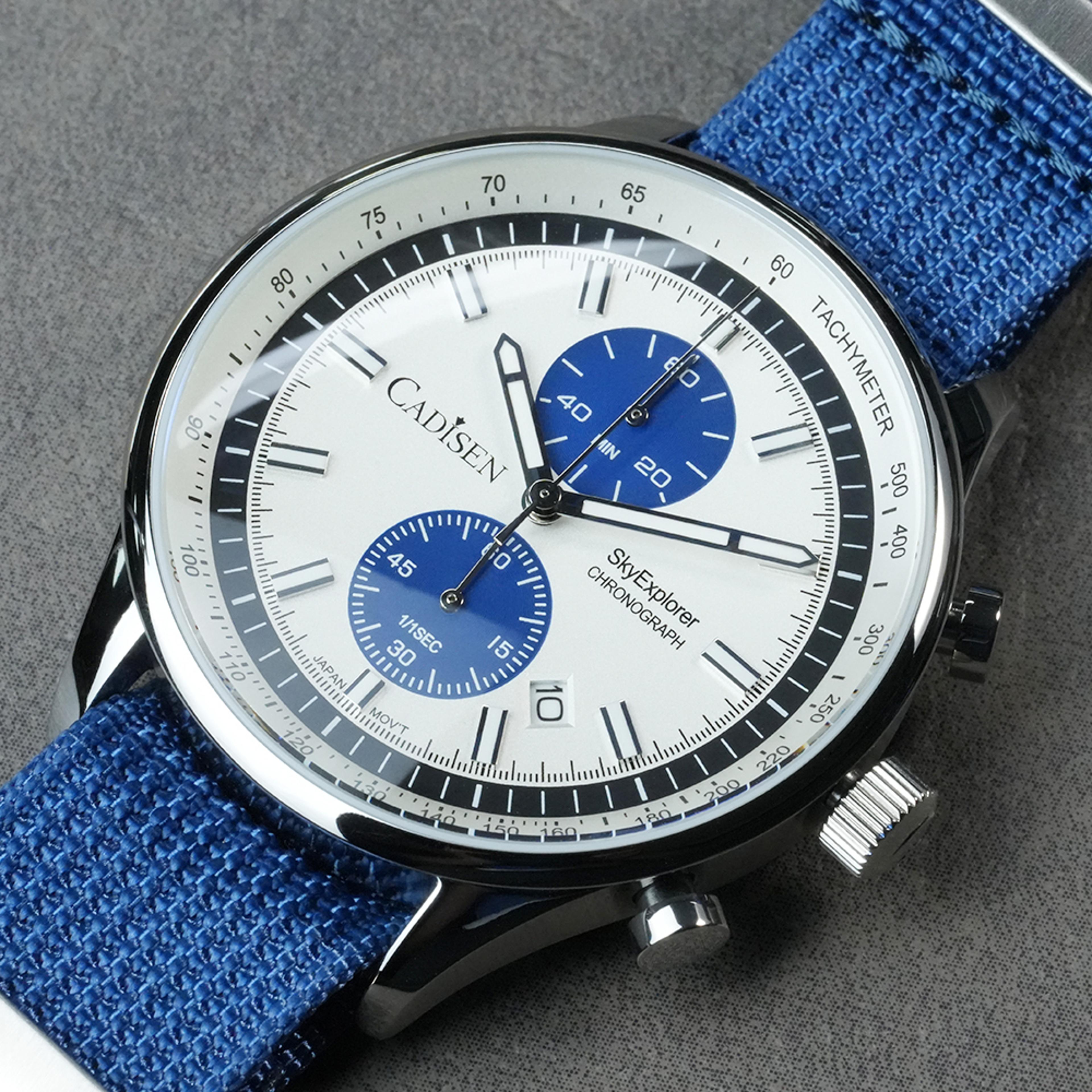 luxury mens chronograph quartz watch with movement luminous waterproof canvas strap