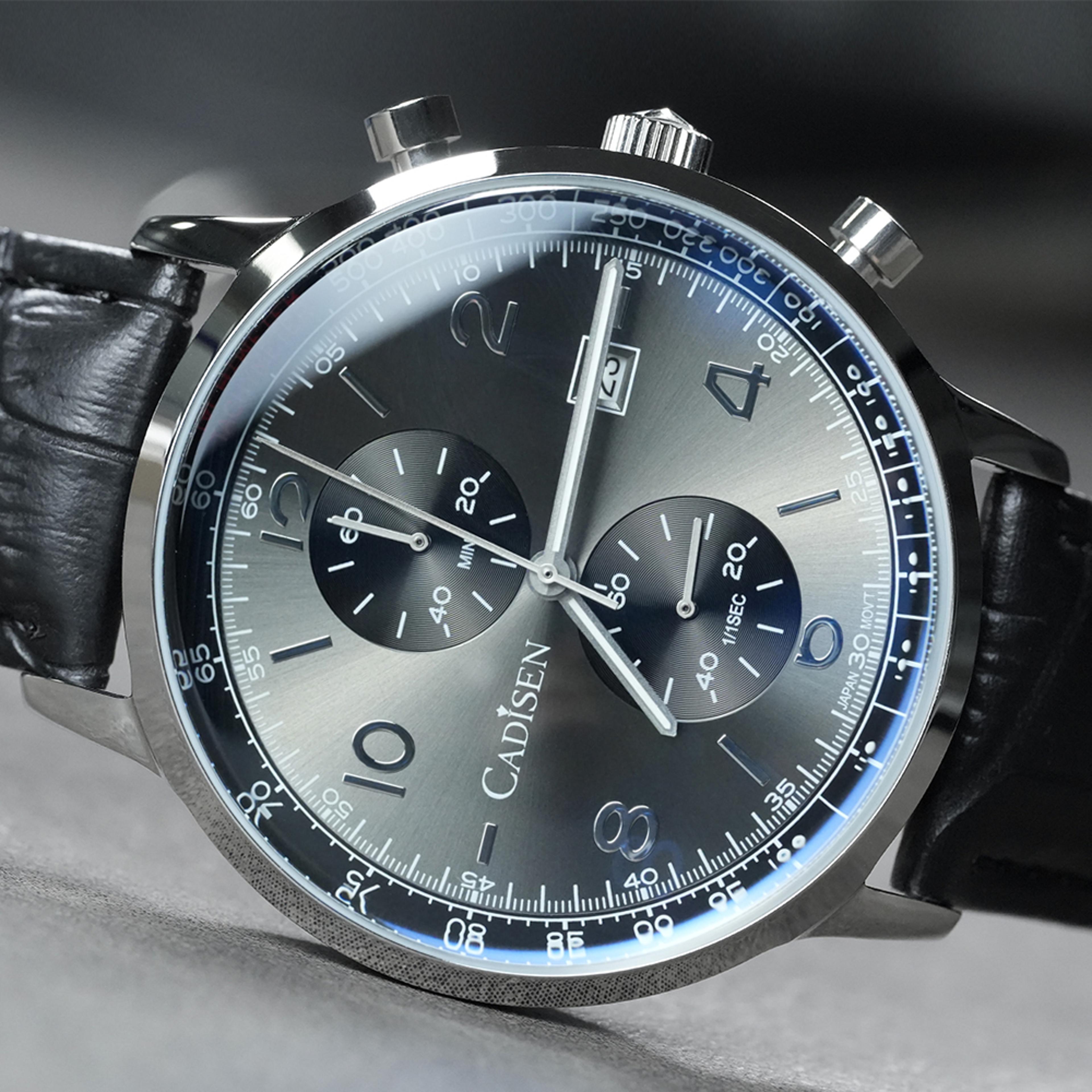 luxury men chronograph quartz watch with movement salmon dial