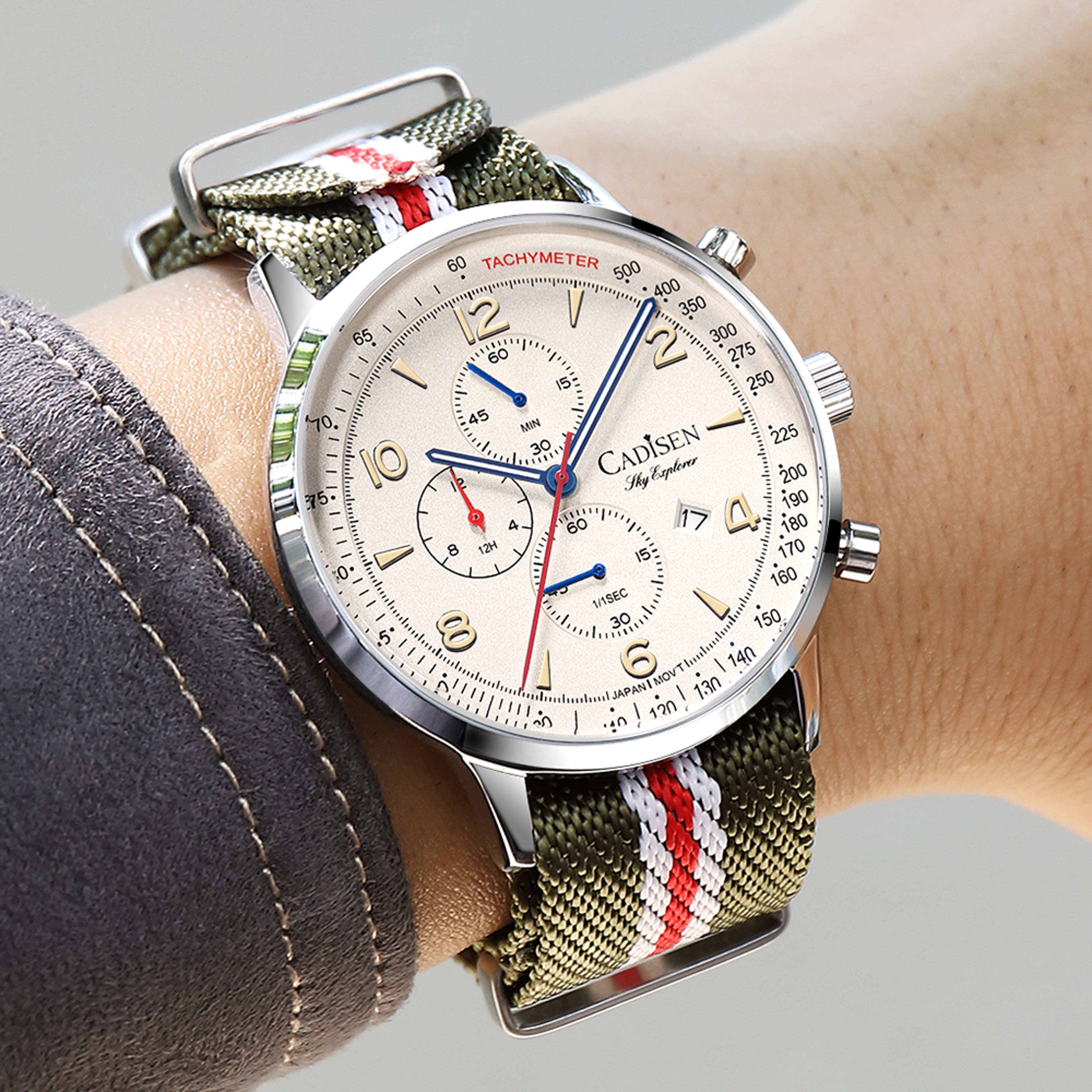 Chronograph Mens Quartz Watch With Canvas Strap And Waterproof Design 3
