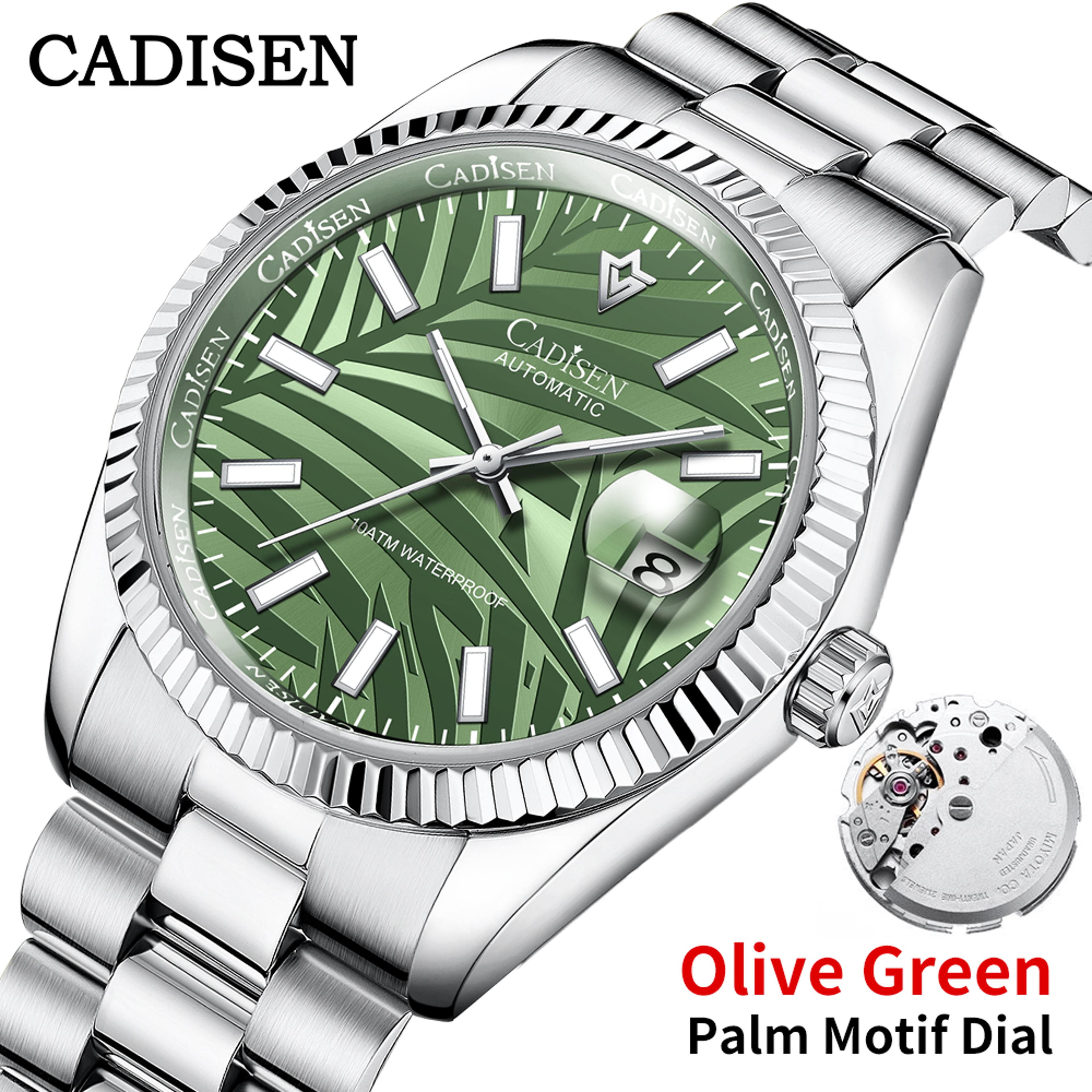 Palm Leaf Dial Automatic Mechanical Watch Men Luxury Olive Green Wristwatch 1