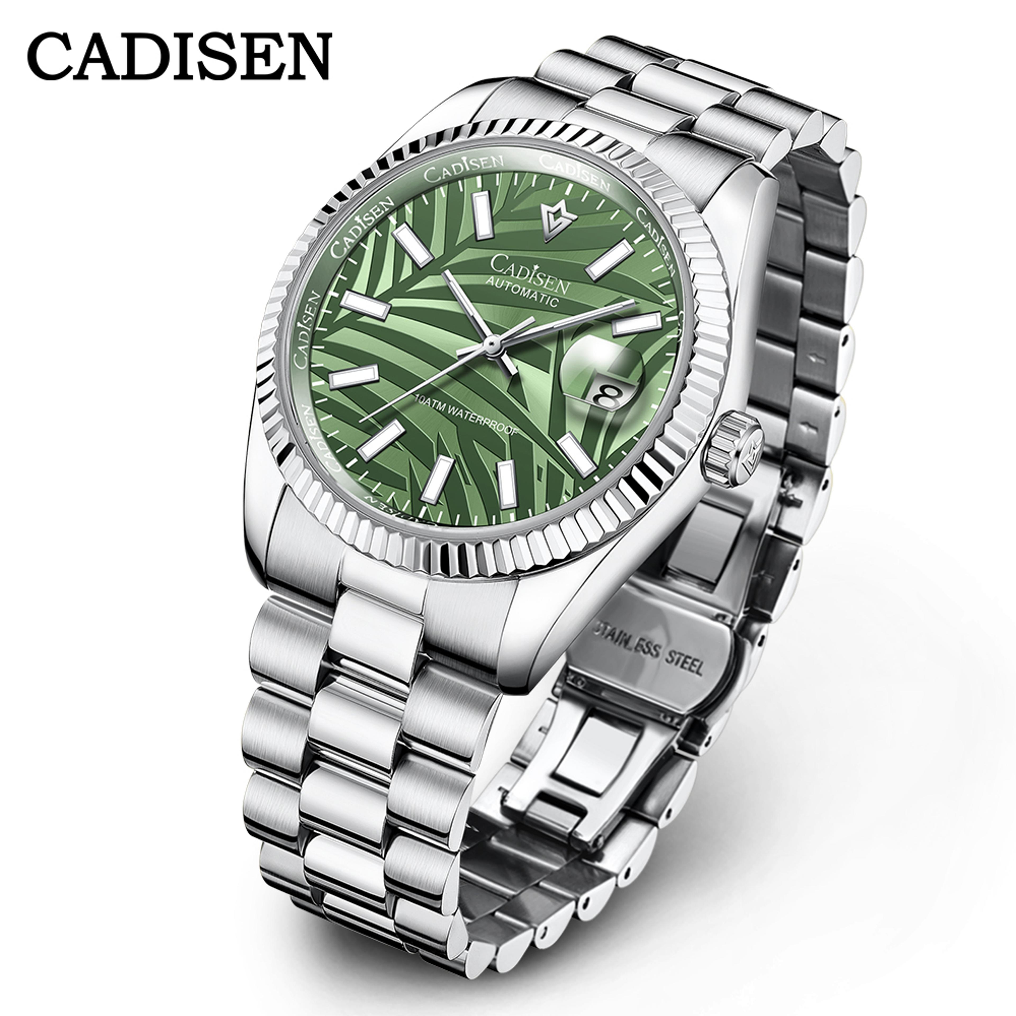 Palm Leaf Dial Automatic Mechanical Watch Men Luxury Olive Green Wristwatch 6