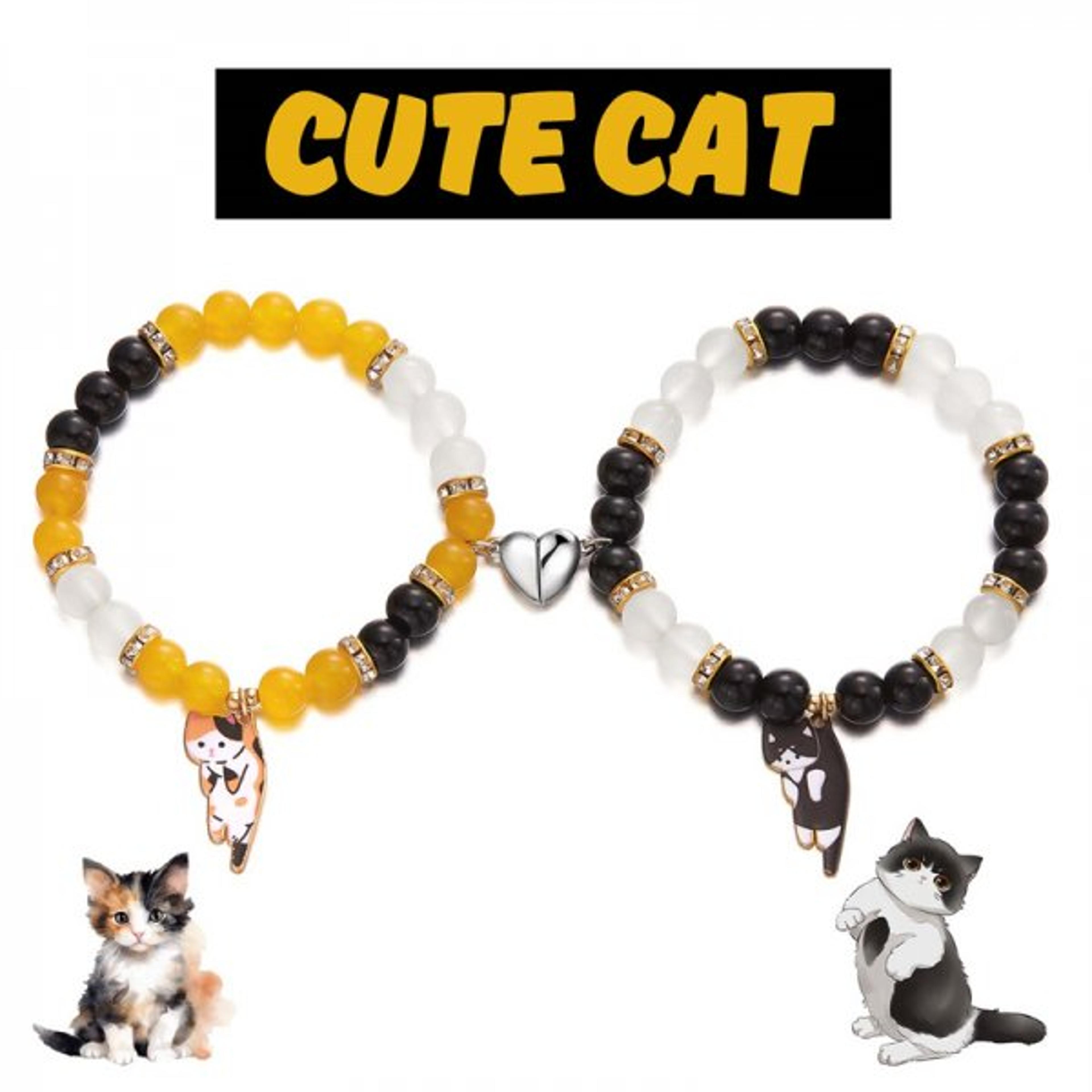 Handmade Couples Cat Bracelet Set Cute Beaded Woven Matching Wrist Jewelry Gift 10