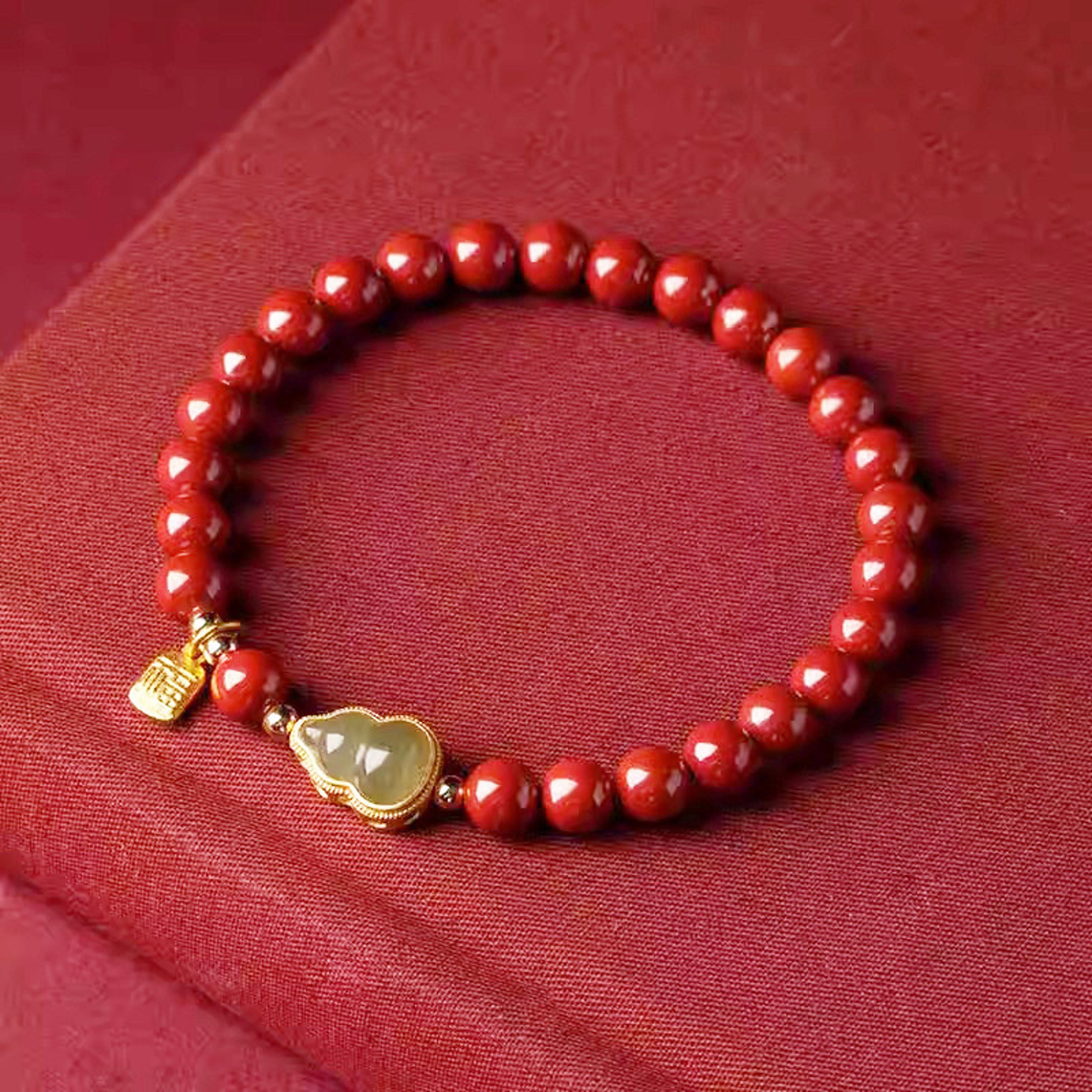 Lucky Cinnabar Red Bead Bracelet Natural Stone Jewelry Good Luck Gift For Women 3