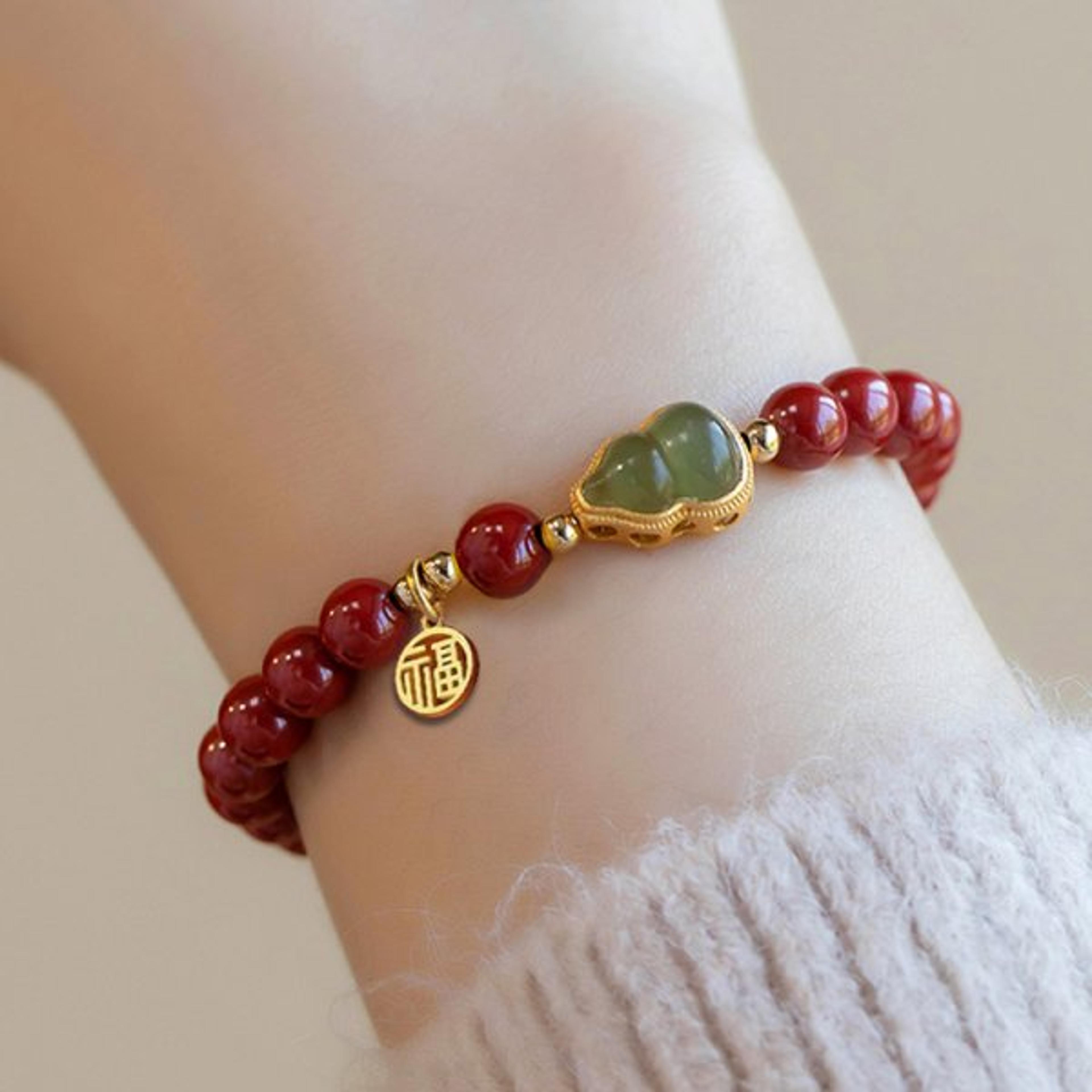 Lucky Cinnabar Red Bead Bracelet Natural Stone Jewelry Good Luck Gift For Women 7