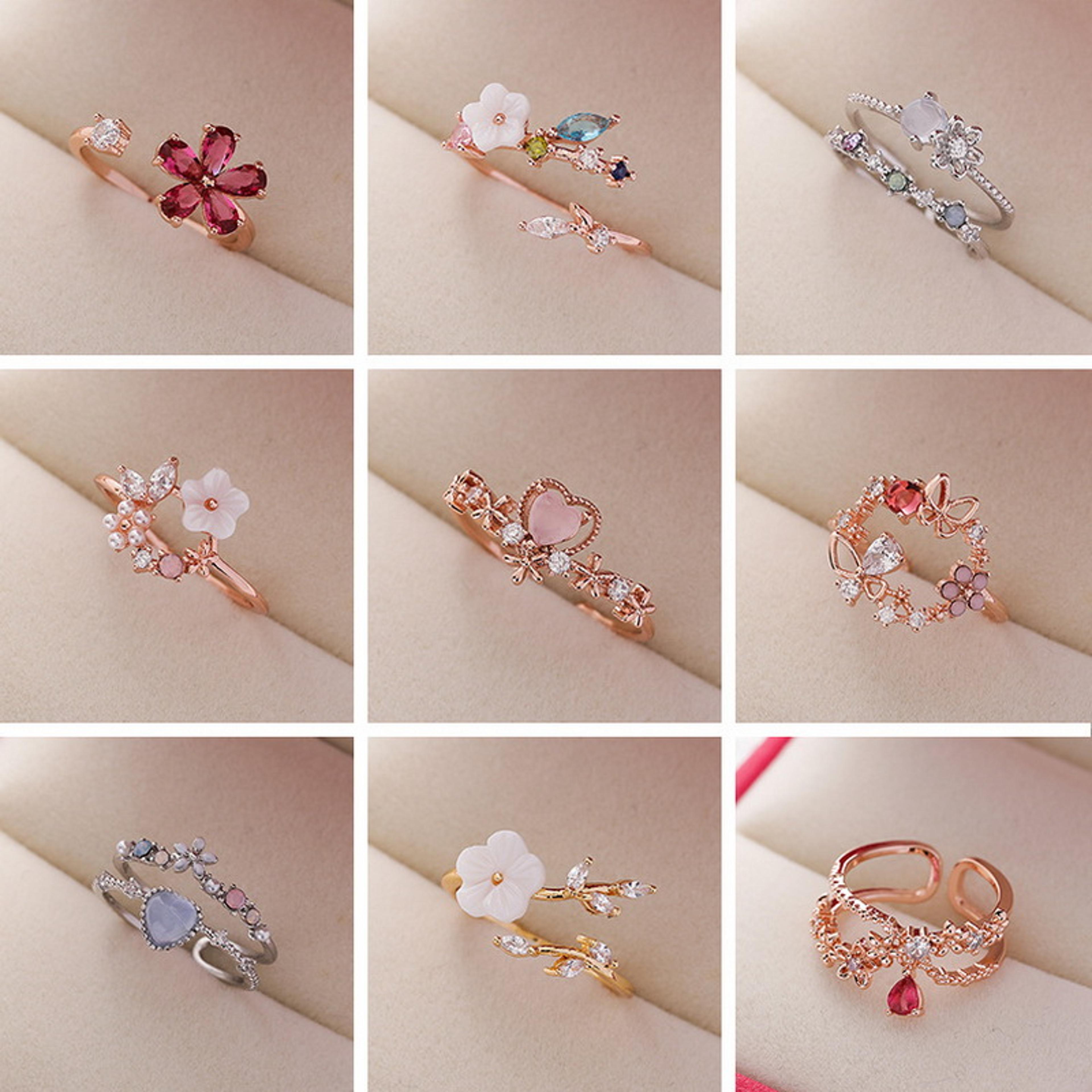 Flower Ring For Women Elegant Rhinestone Crystal Open Ring Romantic Jewelry Gift 3