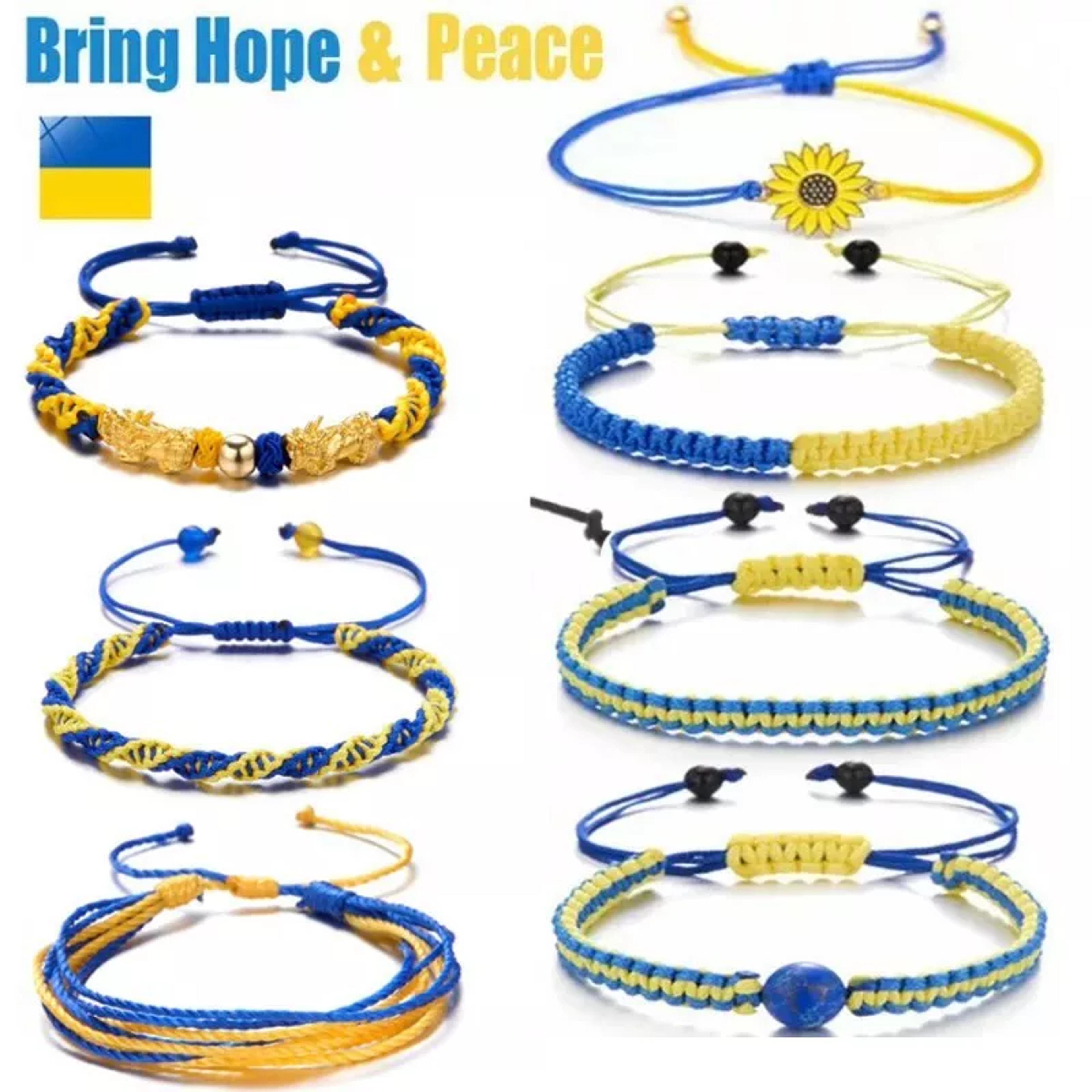 handmade blue yellow peace love woven bracelet adjustable leather friendship gift