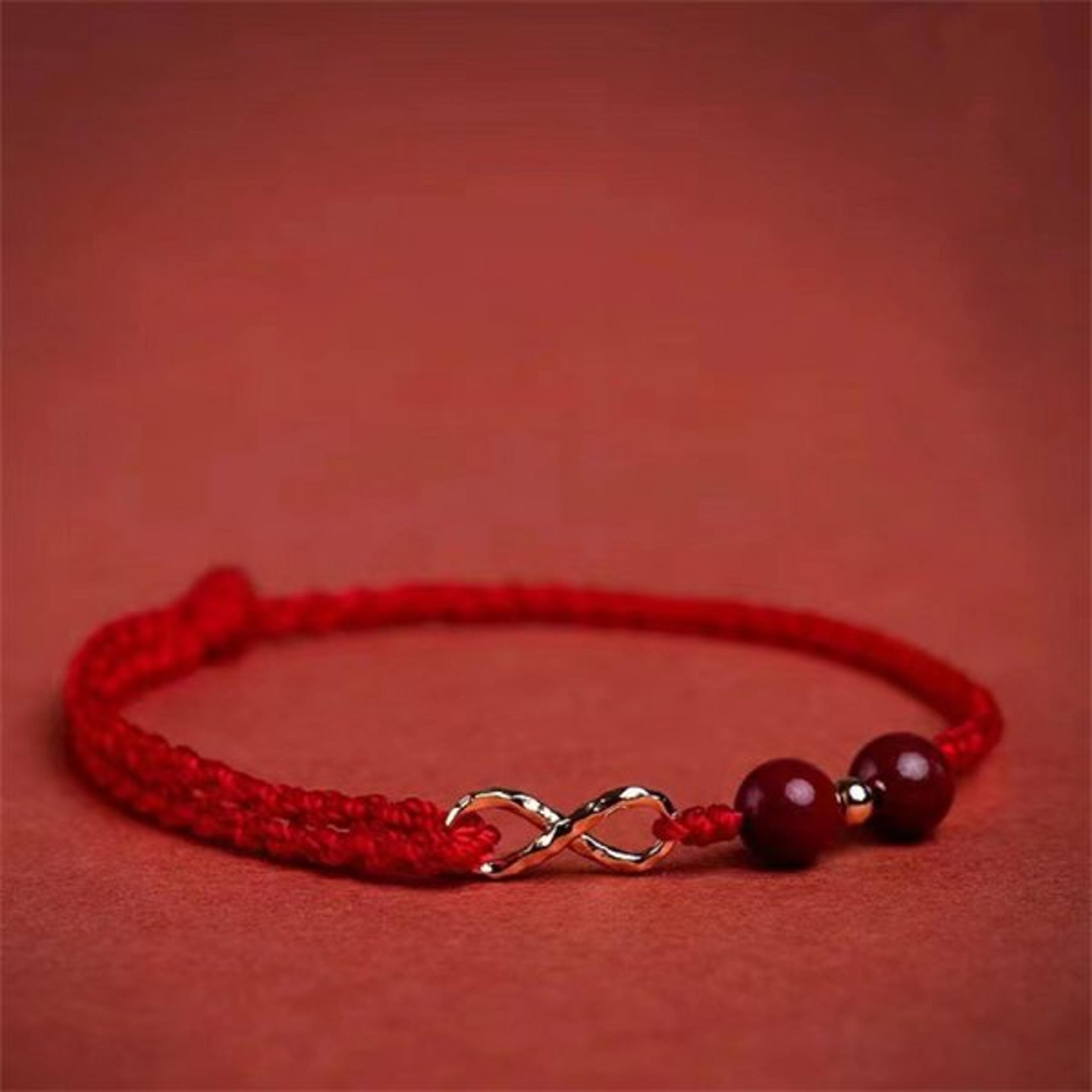 Lucky Cinnabar Red Gold Beaded Bracelet Natural Stone Charm Jewelry Gift 8