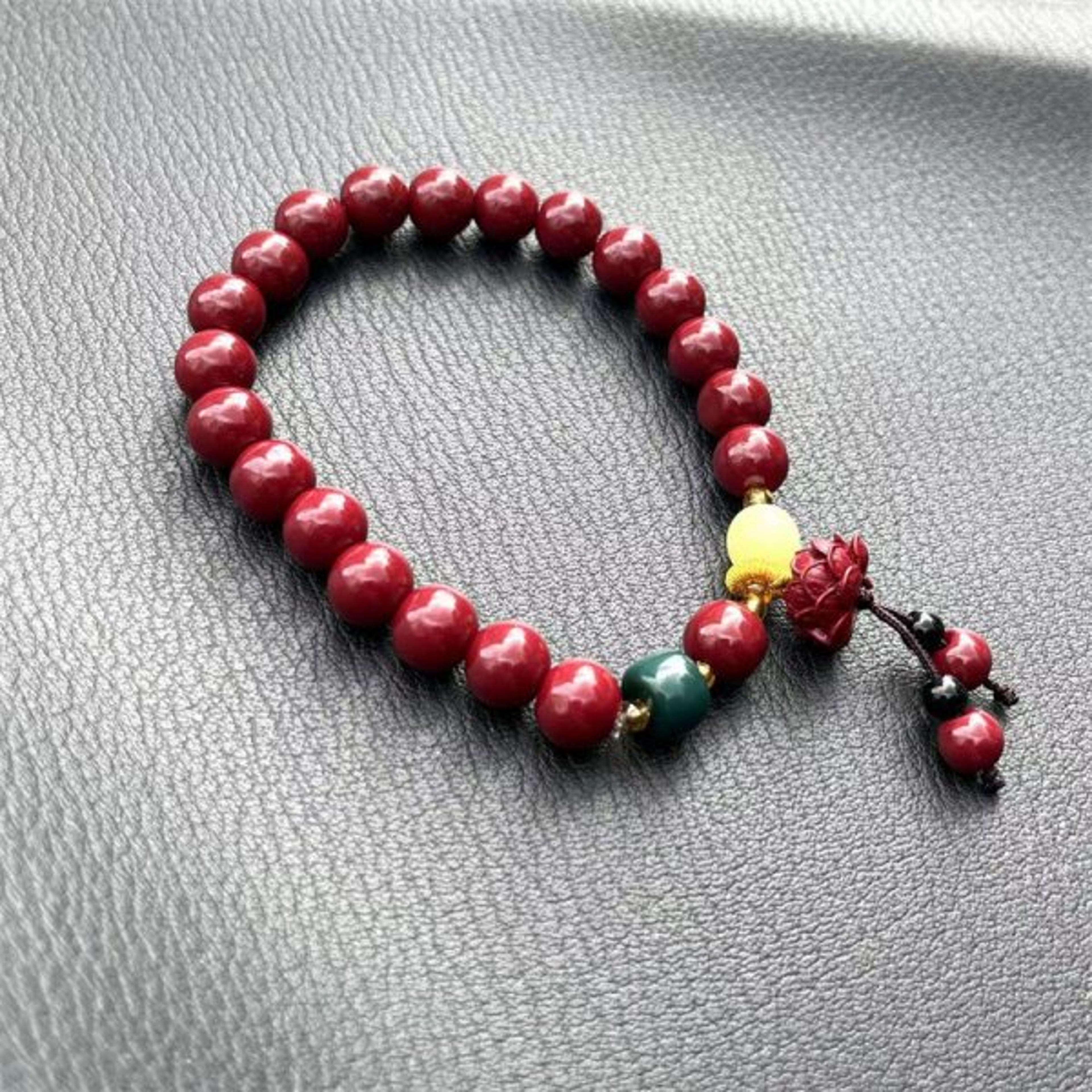 Lucky Cinnabar Red Gold Beaded Bracelet Natural Stone Charm Jewelry Gift 12