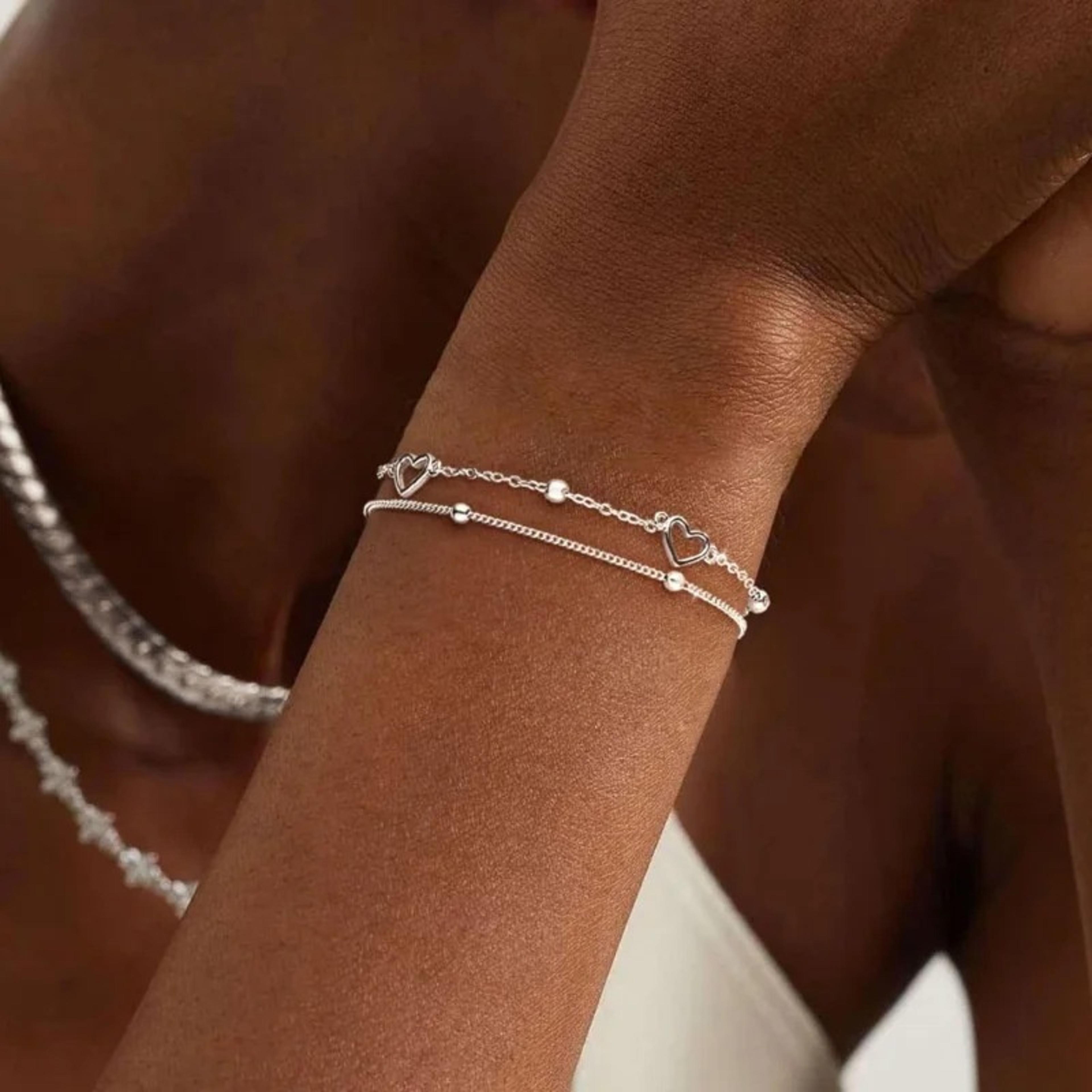 Dainty Gold Layered Snake Chain Bracelets For Women Heart Charm Jewelry Gift 2